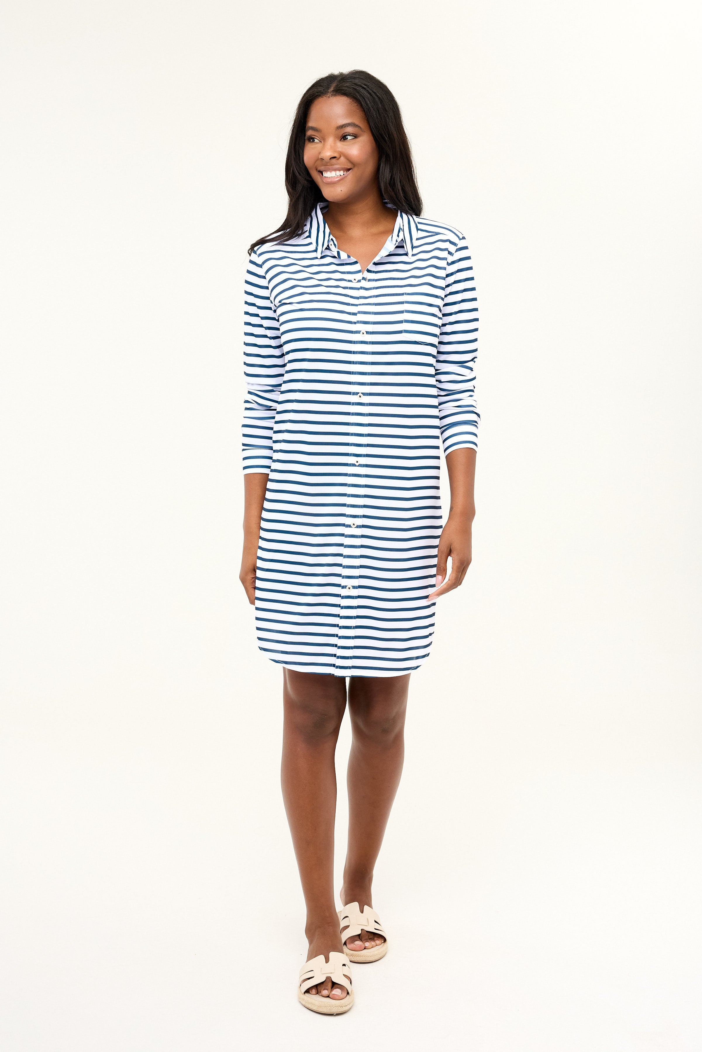 Barbara Beach UPF50 Dress - Night Sky Stripe