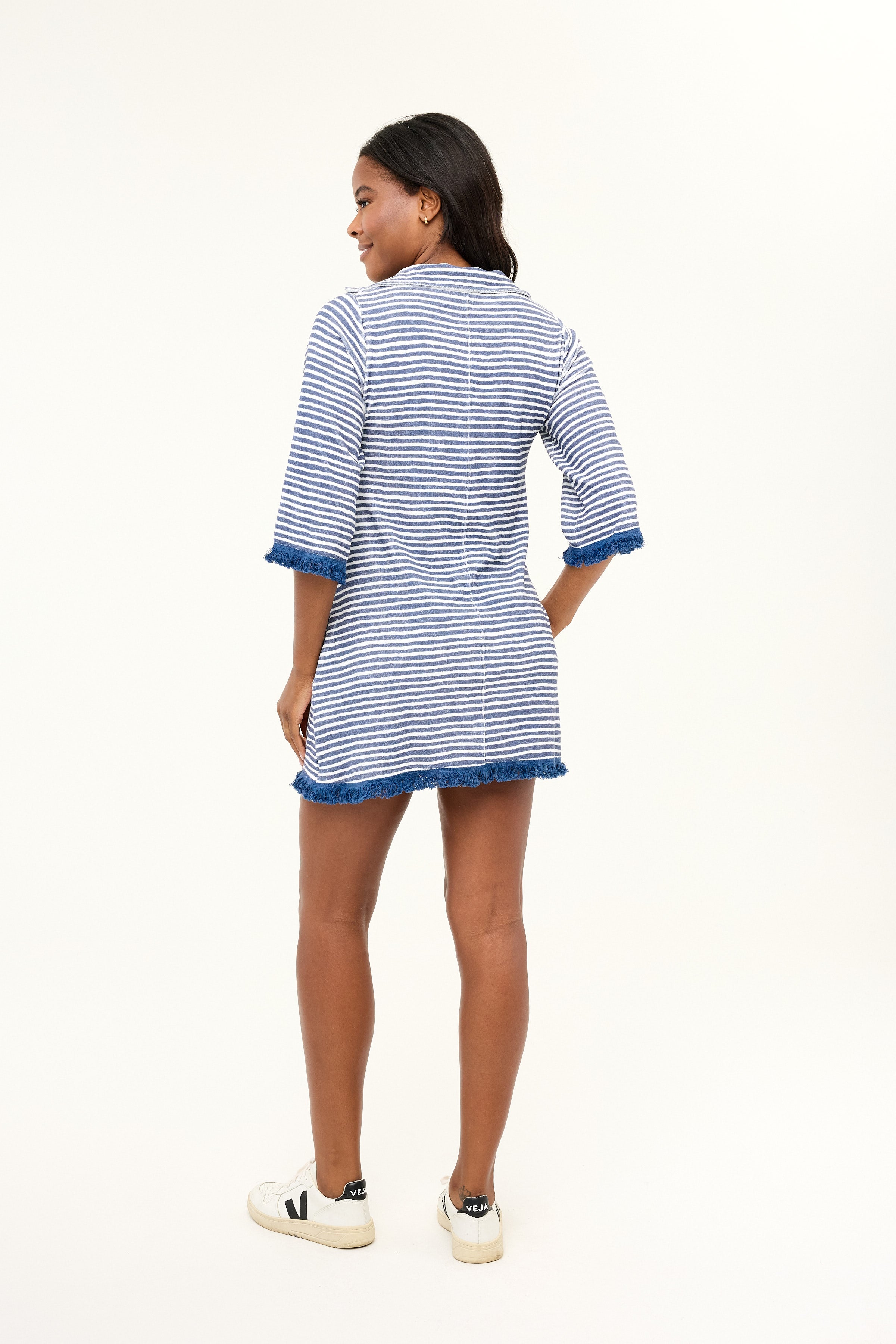Fringe Terry Dress - Indigo Chalk Stripe