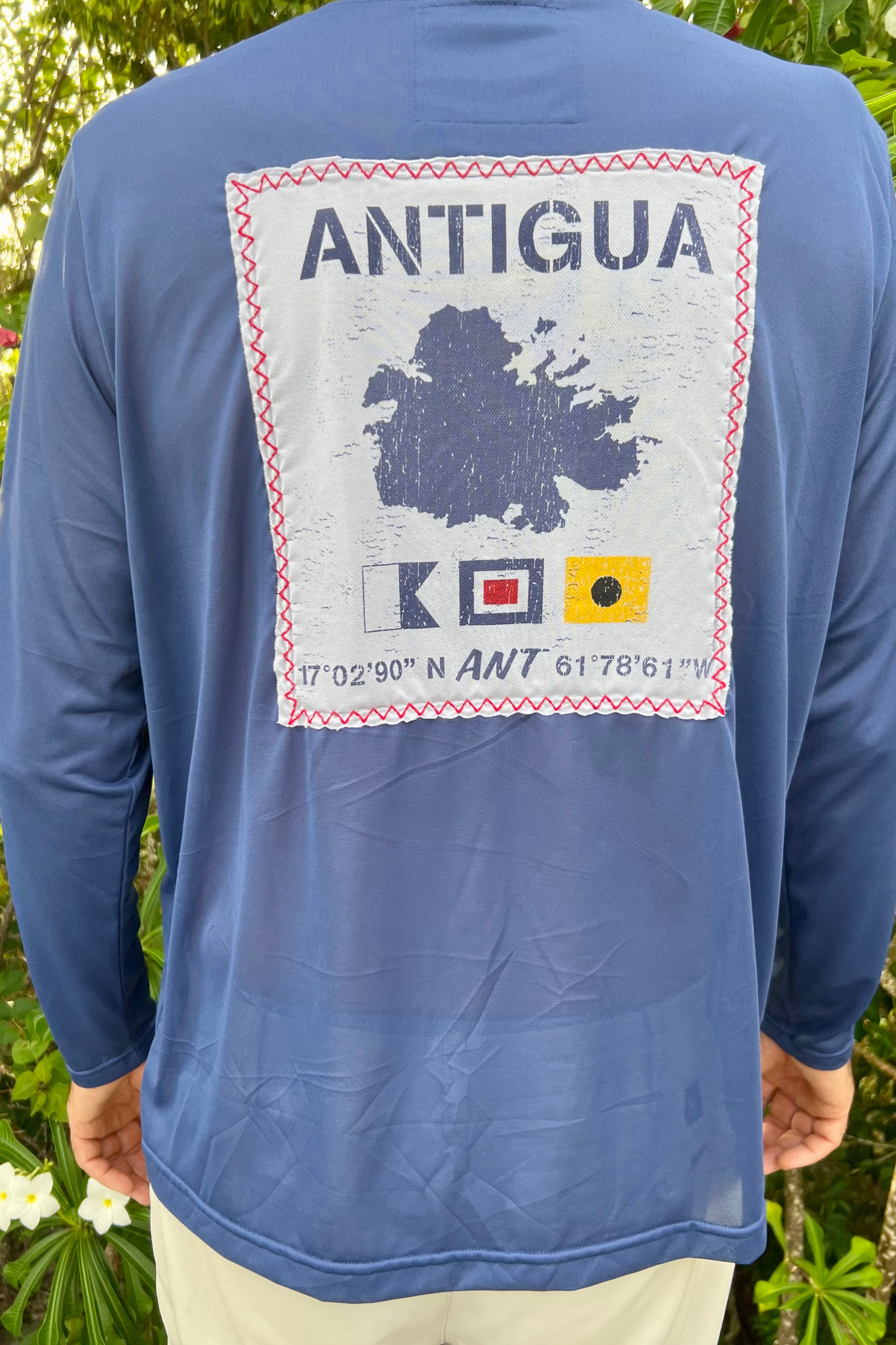 Antigua Flag Patch UPF50 Shirt - Racing Blue