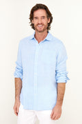 Lightweight Yarn Dye Linen Shirt - Caribbean Blue