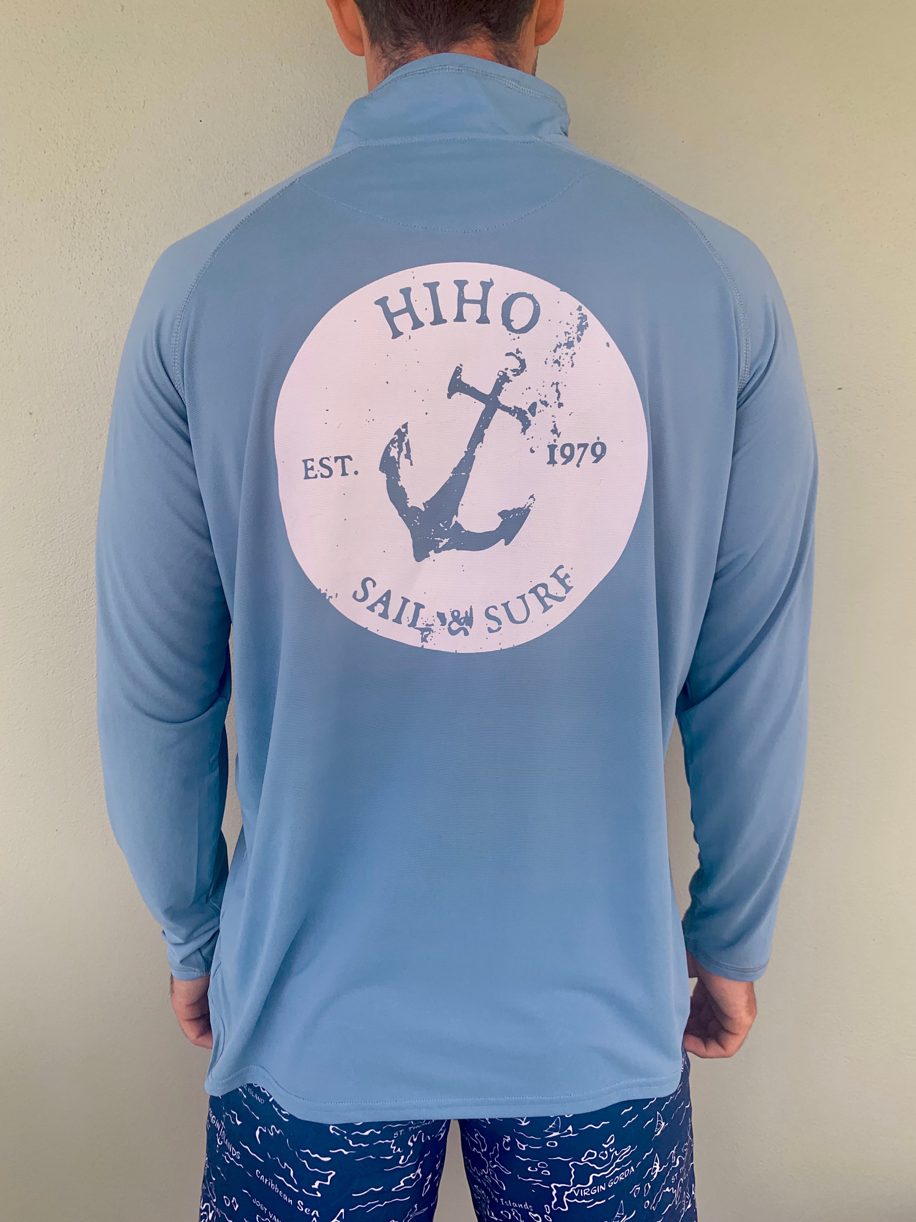 Oval Anchor UPF50 Zip Tech Shirt- Ocean Blue
