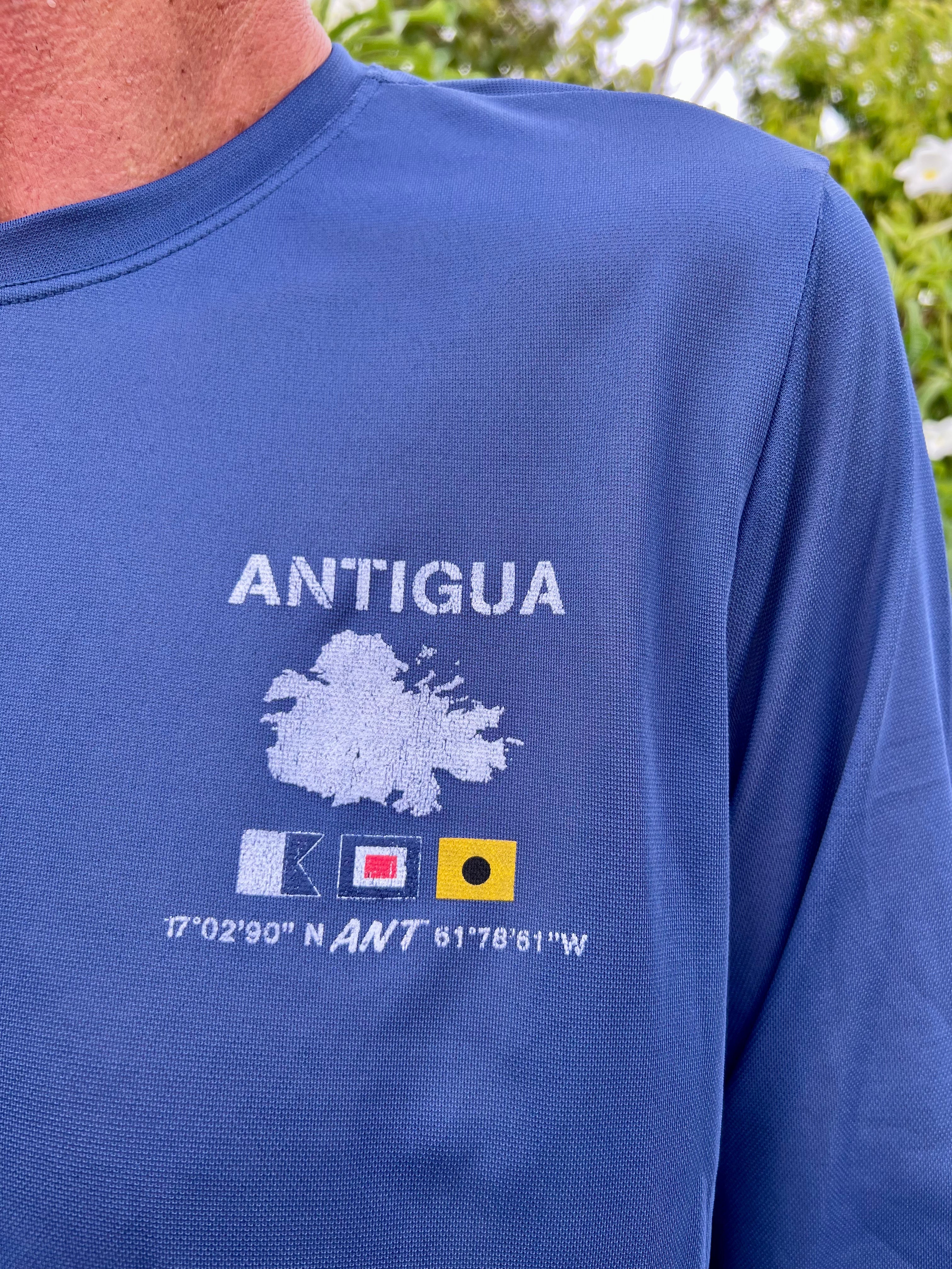 Antigua Flag Patch UPF50 Shirt - Racing Blue