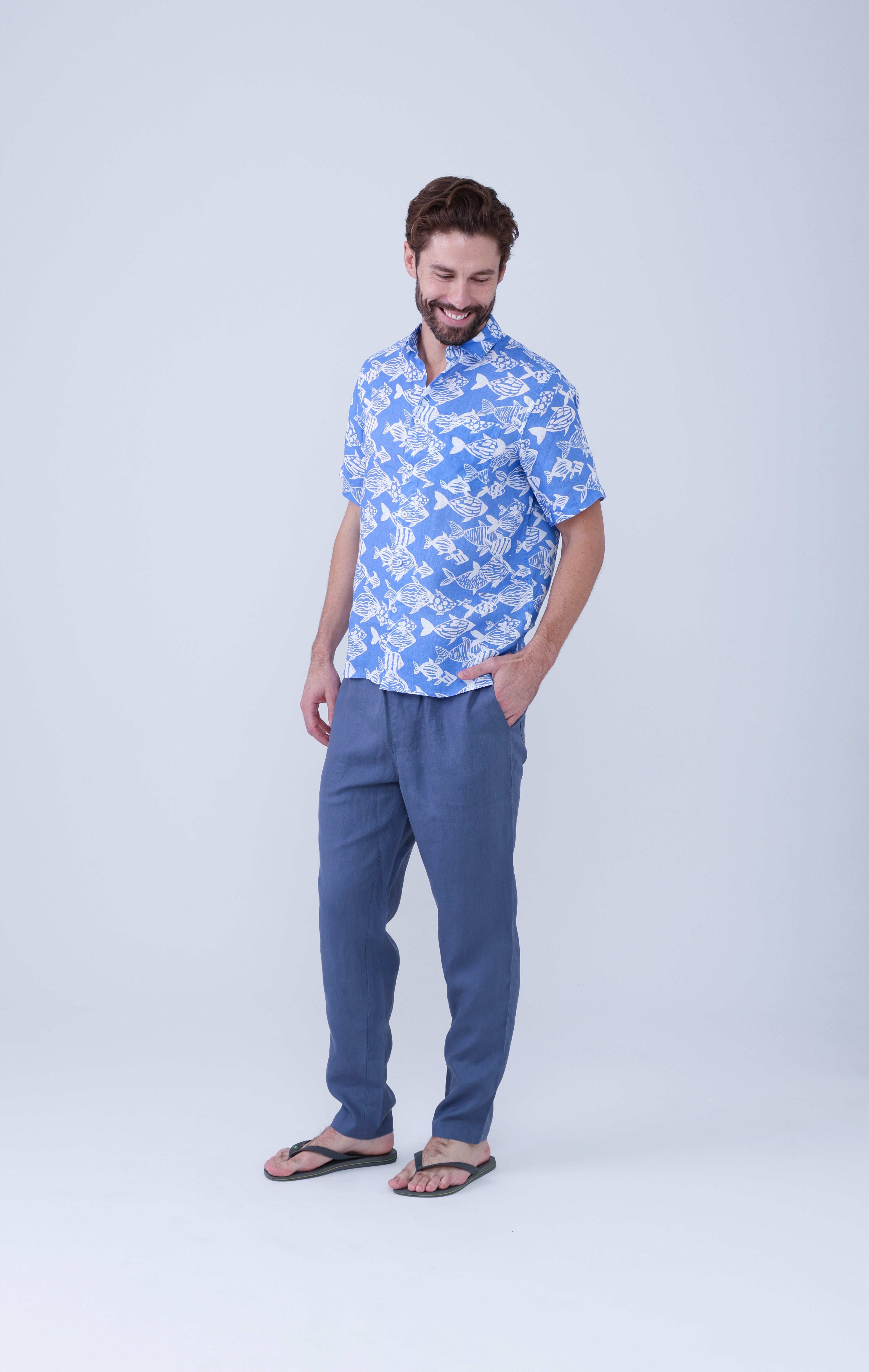 Irie Linen Shirt - Ultramarine Fish