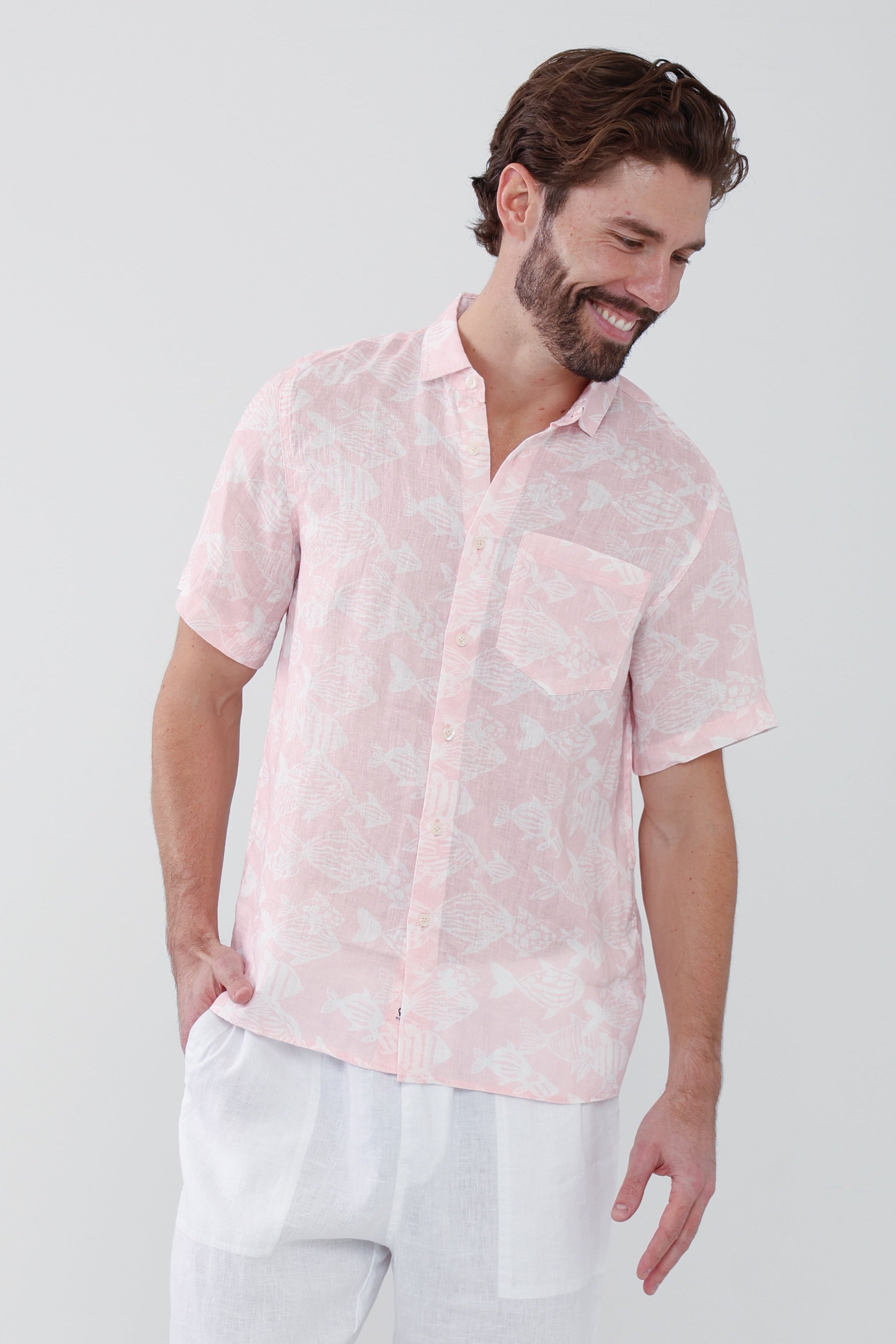 Irie Linen Shirt - Chalk Pink Fish
