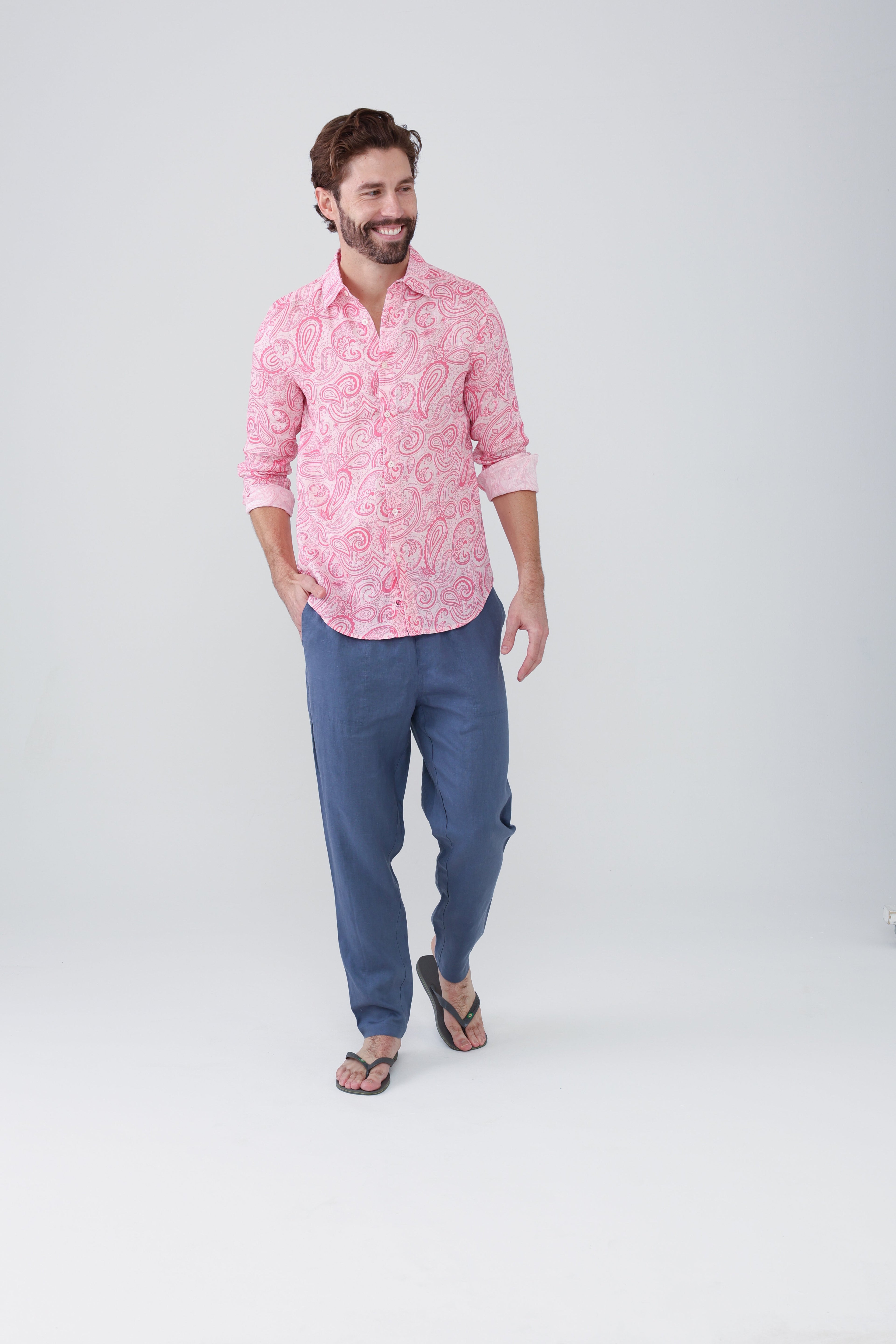 Jeremy Linen Shirt - Pink Paisley