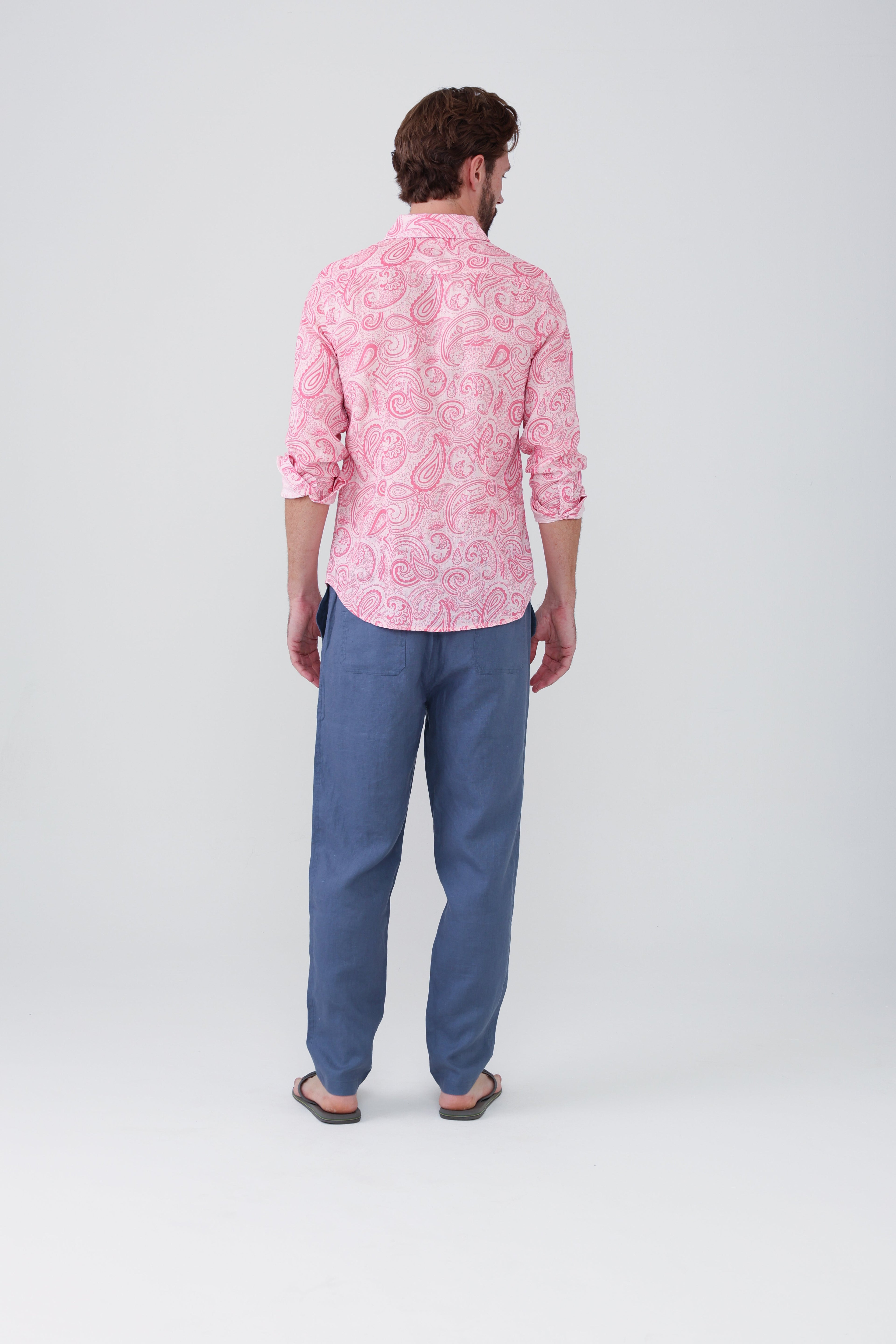 Jeremy Linen Shirt - Pink Paisley