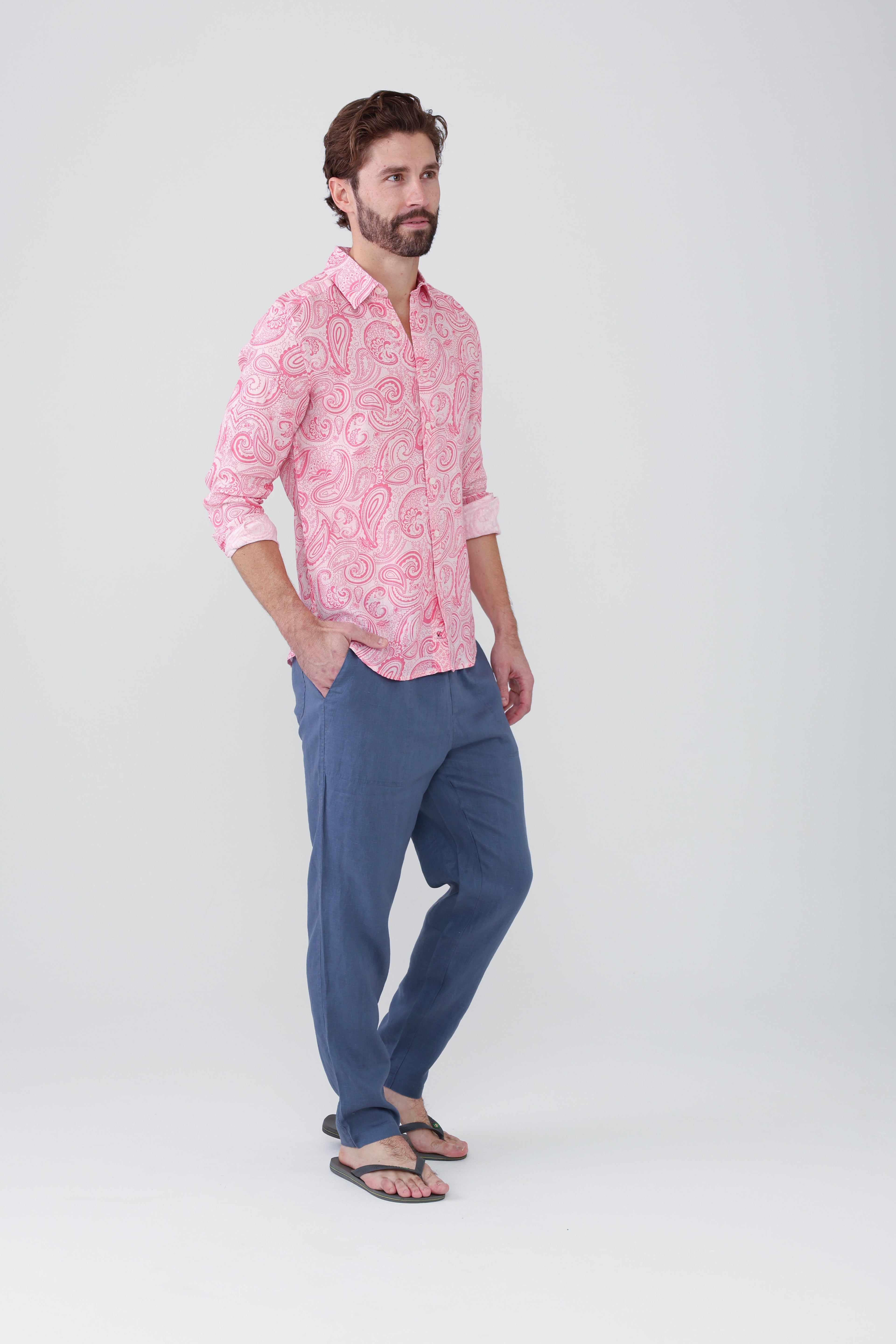 Jeremy Linen Shirt - Pink Paisley