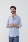 Lightweight Yarn Dye Linen Shirt - Surf Blue