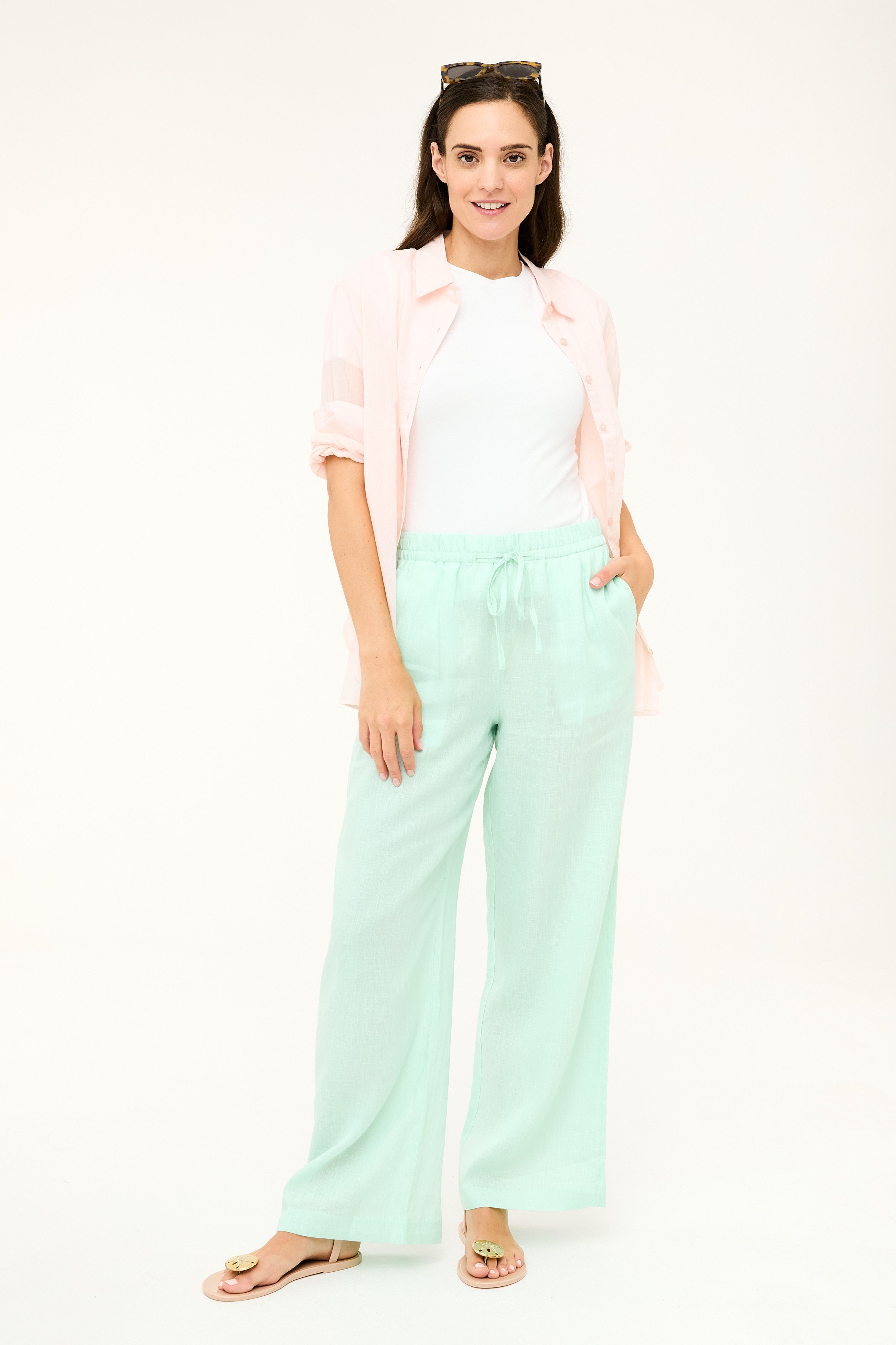 Mallorca Linen Pant - Ice Green