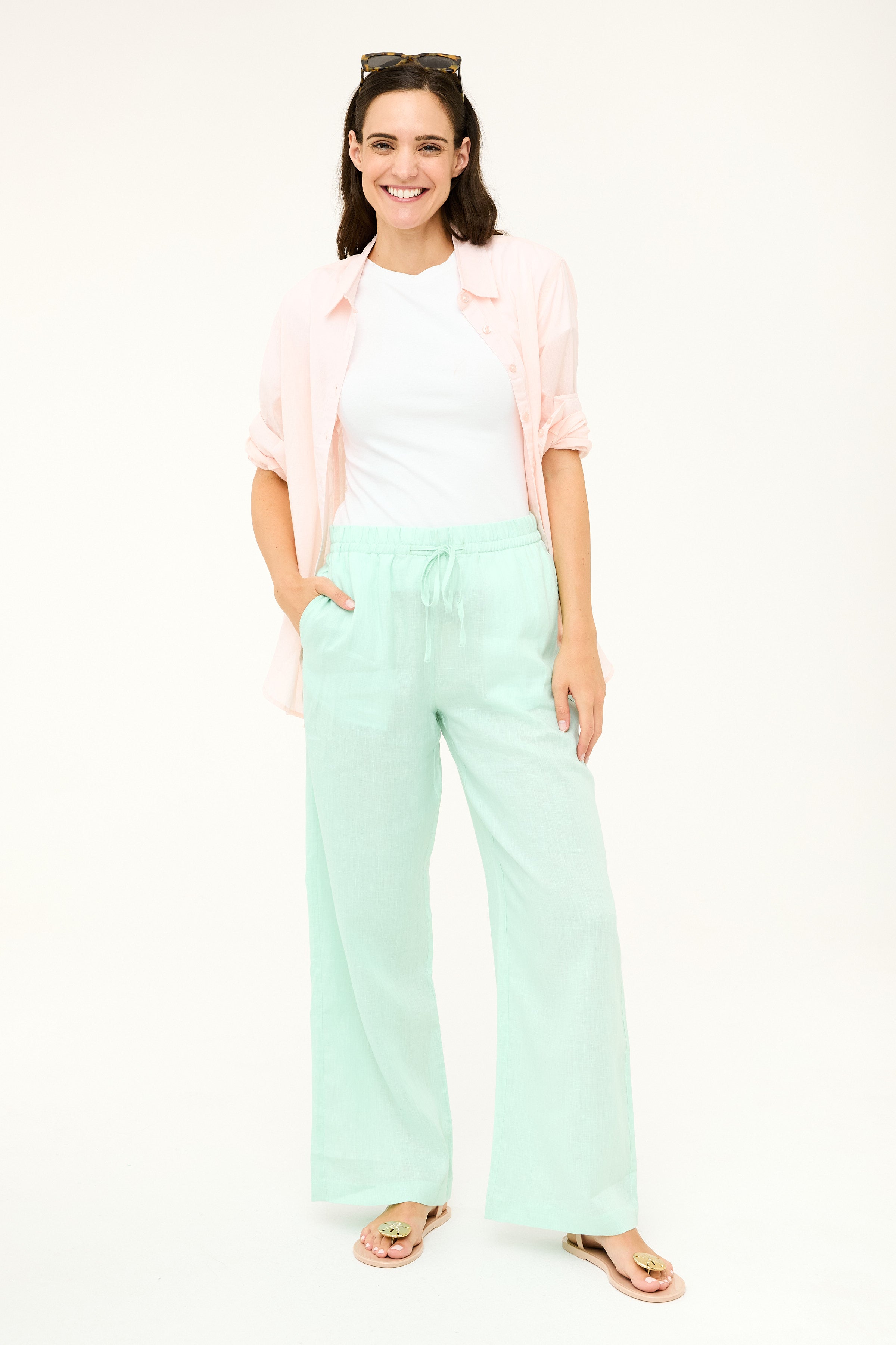 Mallorca Linen Pant - Ice Green