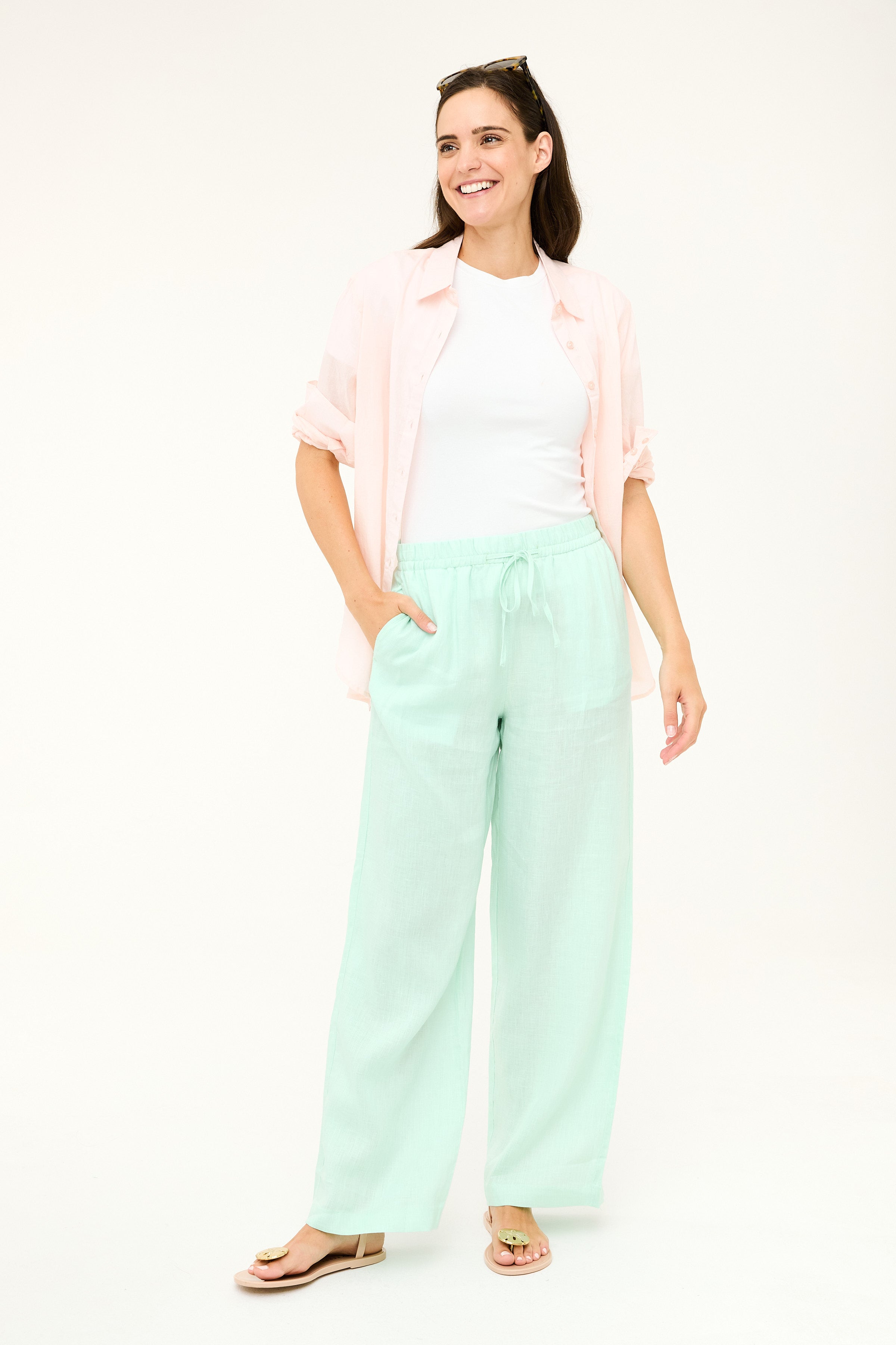 Mallorca Linen Pant - Ice Green