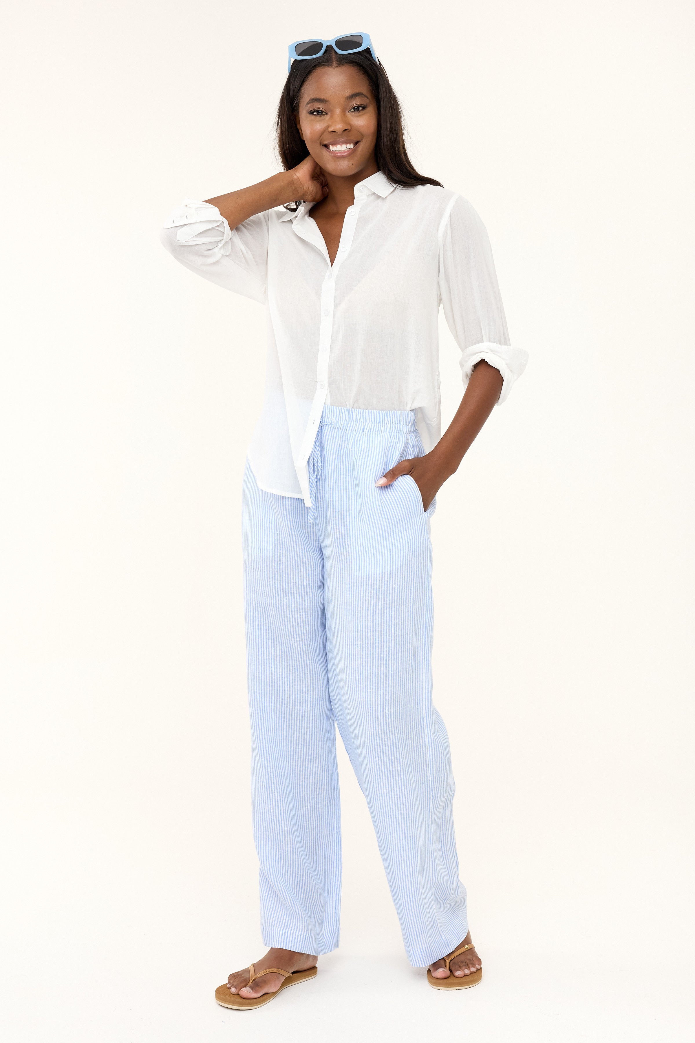 Mallorca Linen Pant - Blue Stripe