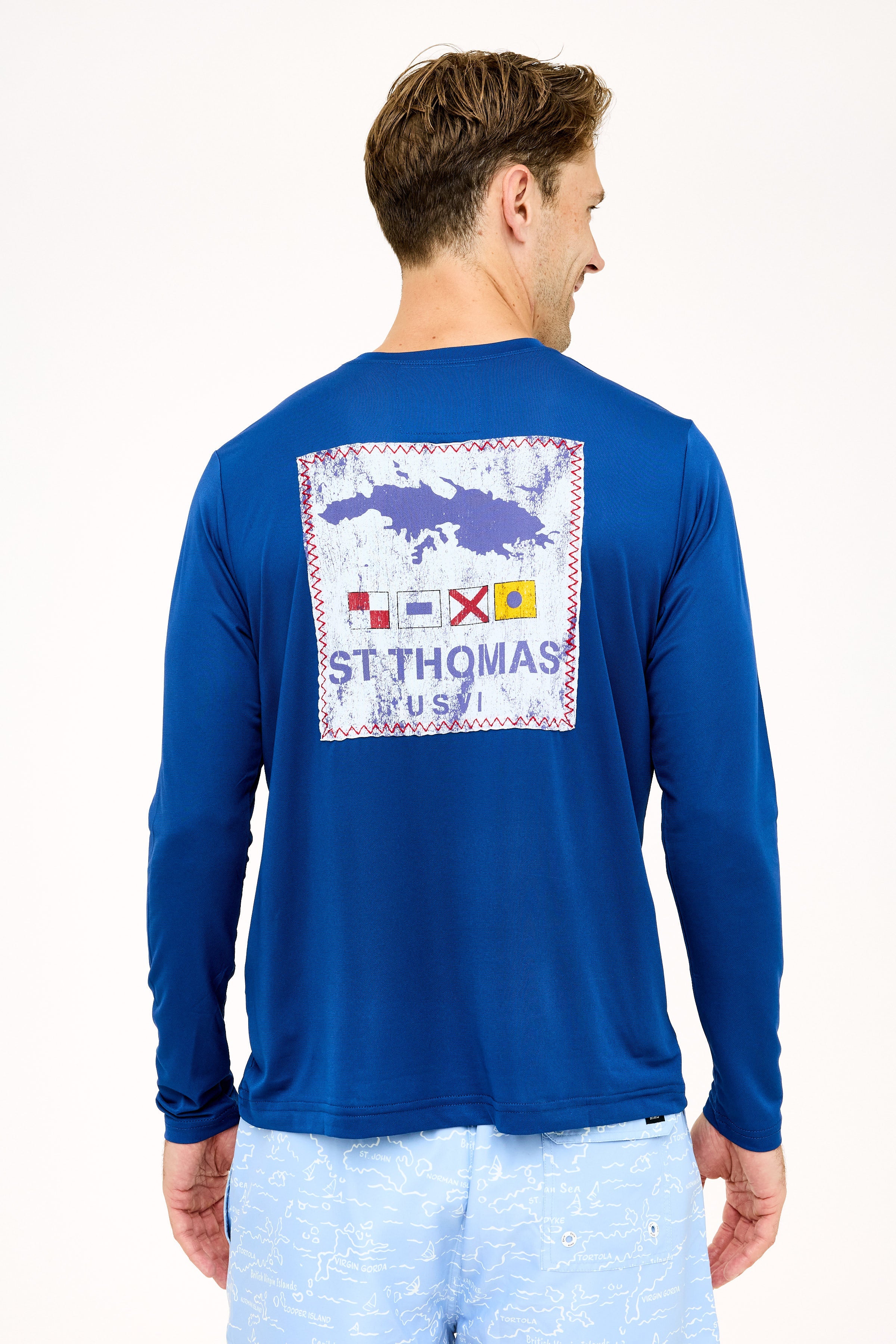 St Thomas Flag Patch UPF50 Shirt - Racing Blue