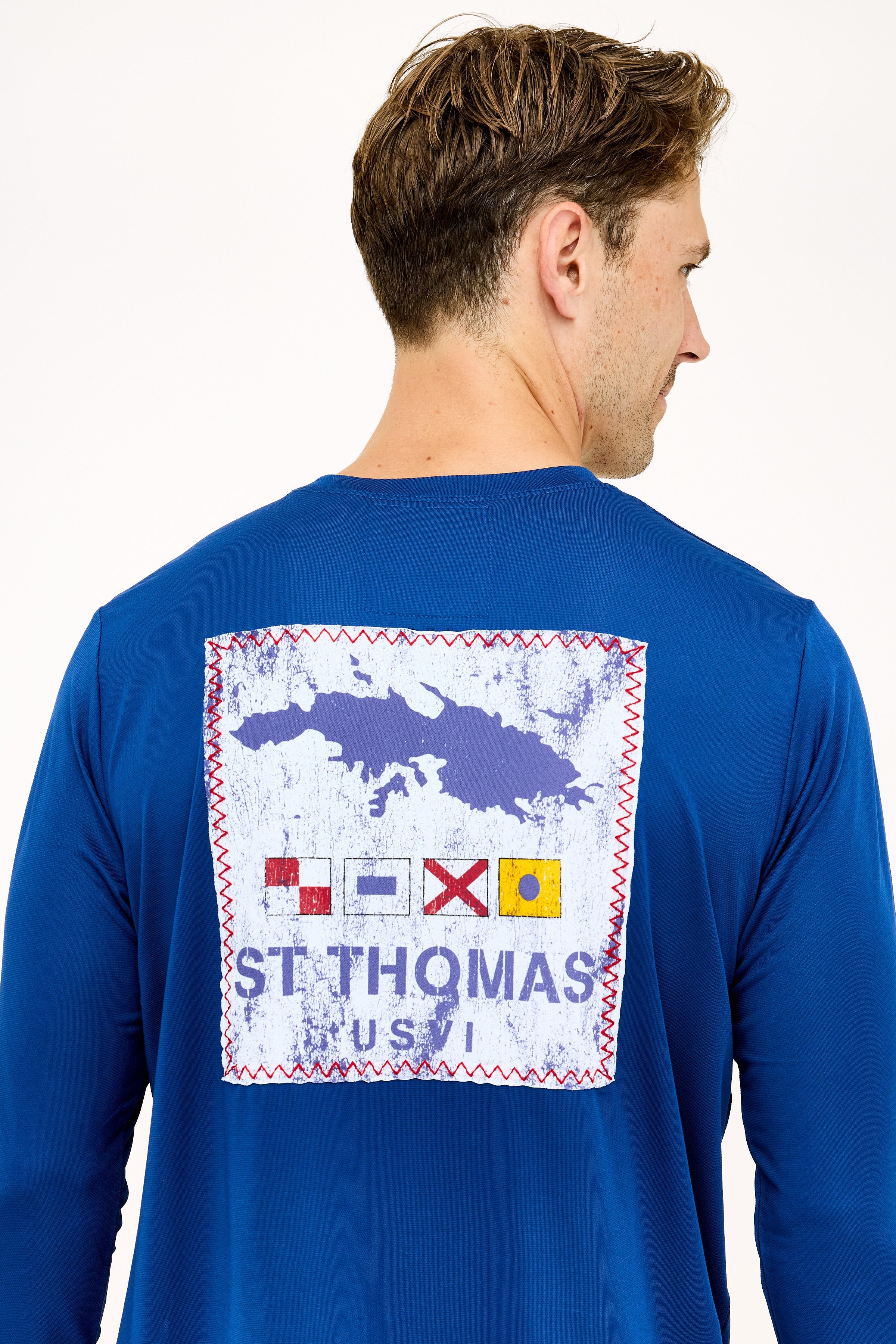 St Thomas Flag Patch UPF50 Shirt - Racing Blue