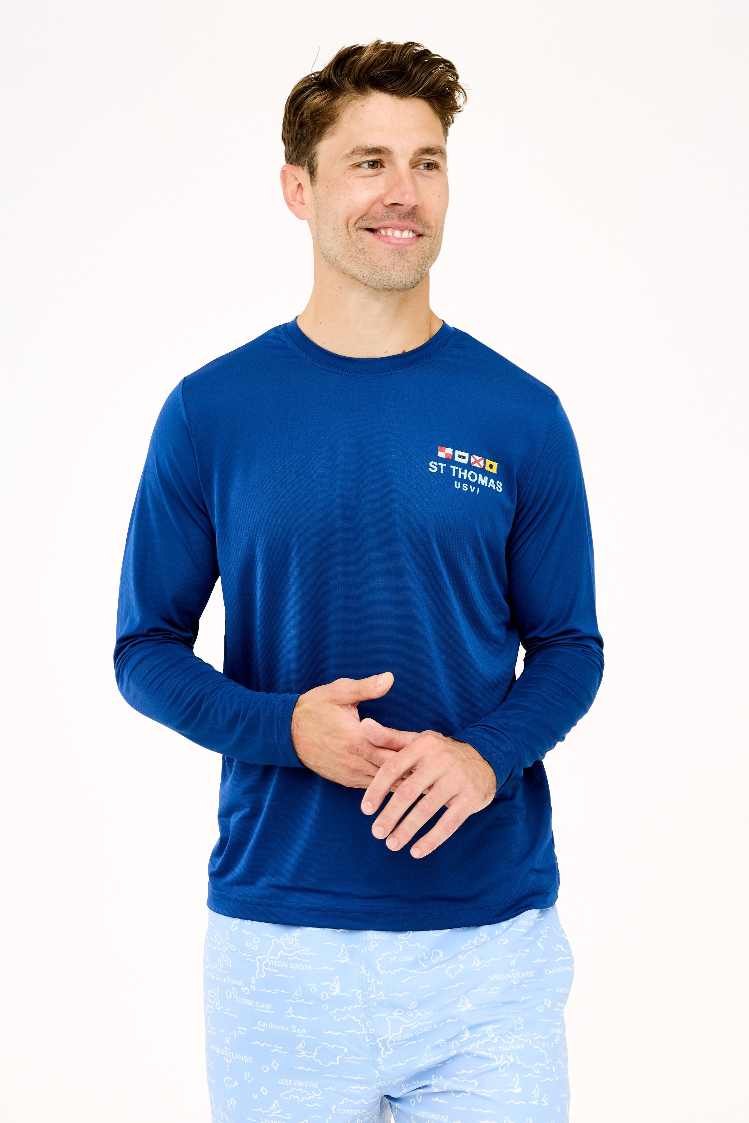 St Thomas Flag Patch UPF50 Shirt - Racing Blue