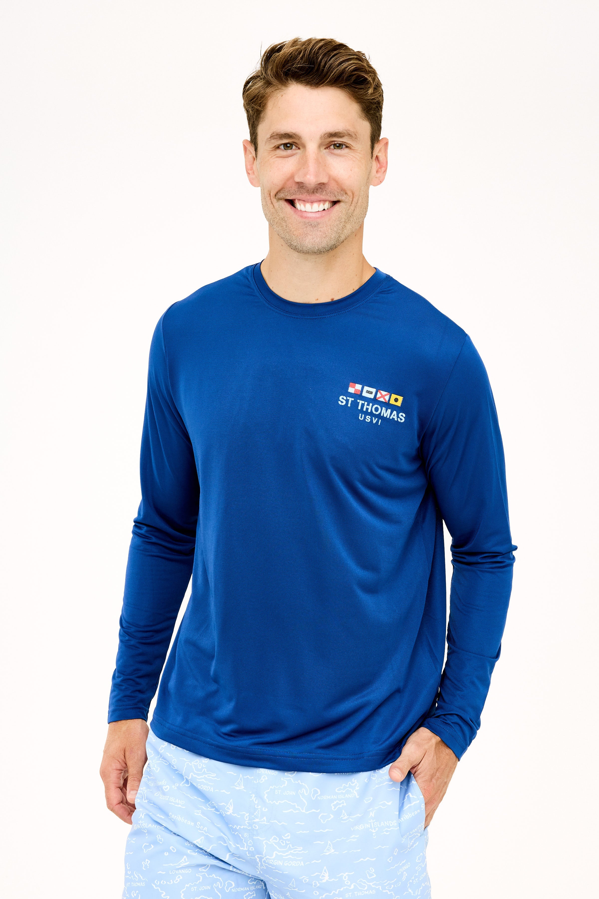 St Thomas Flag Patch UPF50 Shirt - Racing Blue