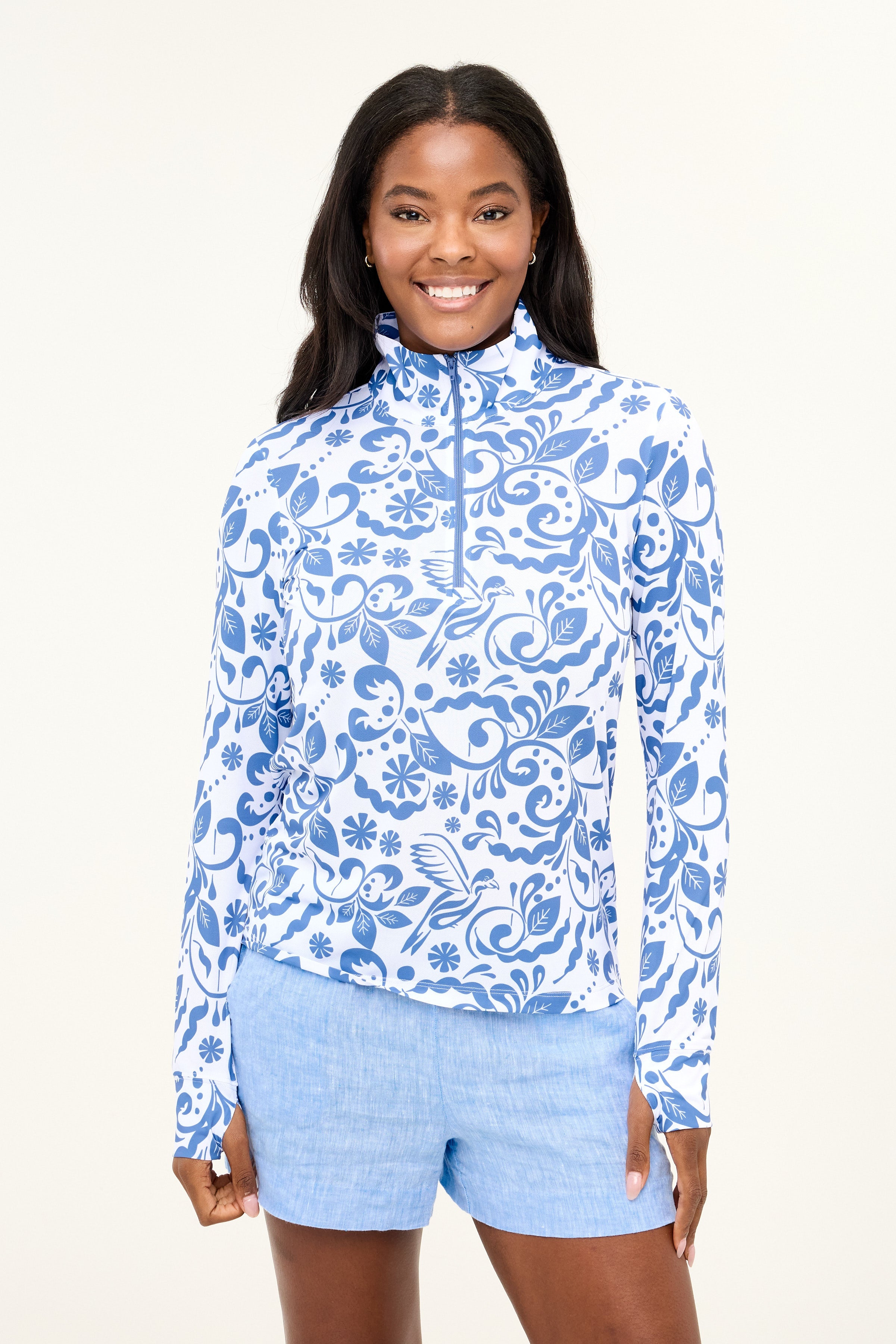 Zip Front UPF50 Top - Blue Bird