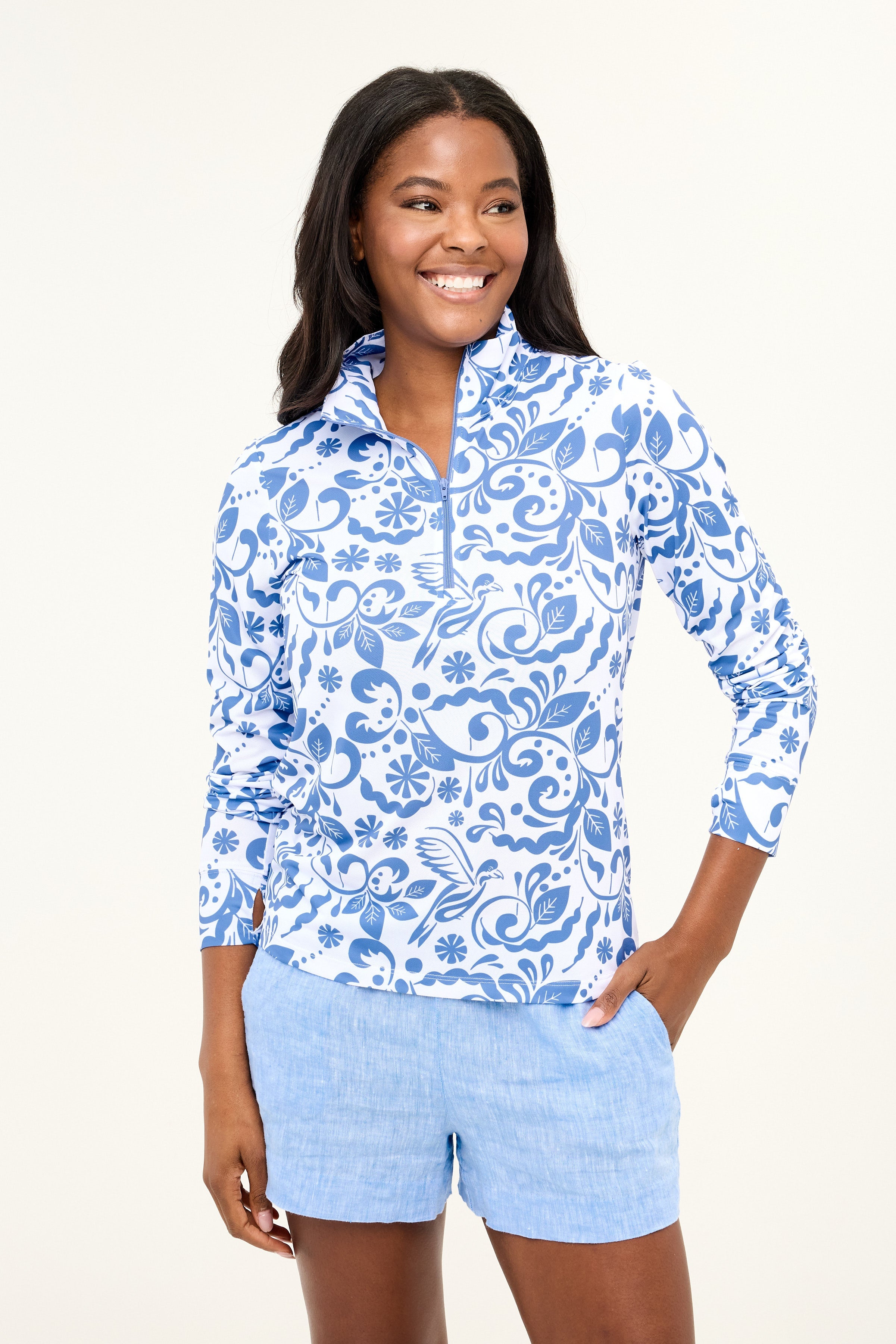 Zip Front UPF50 Top - Blue Bird