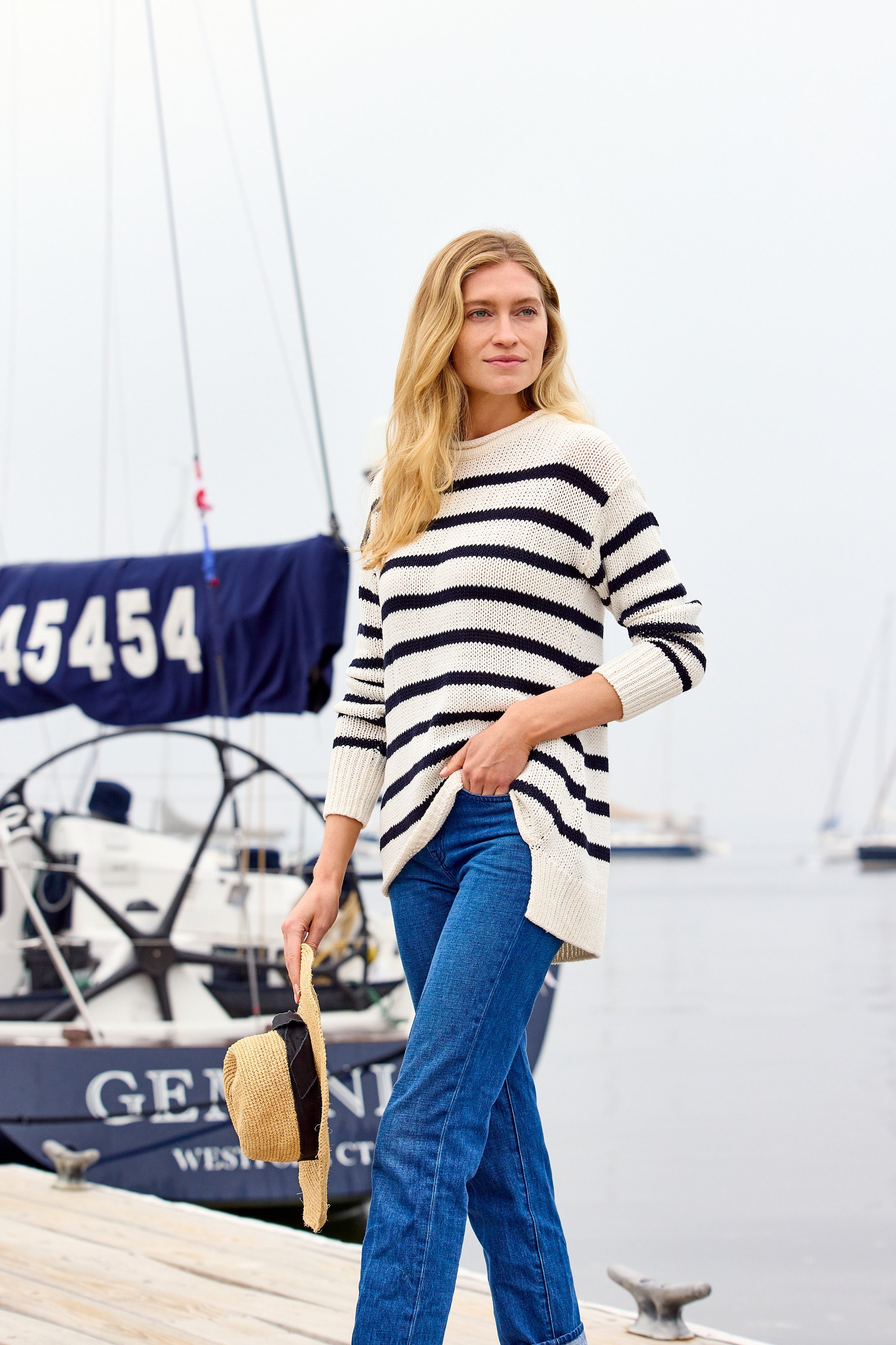 Relaxed Crew Sweater - Night Sky Stripe