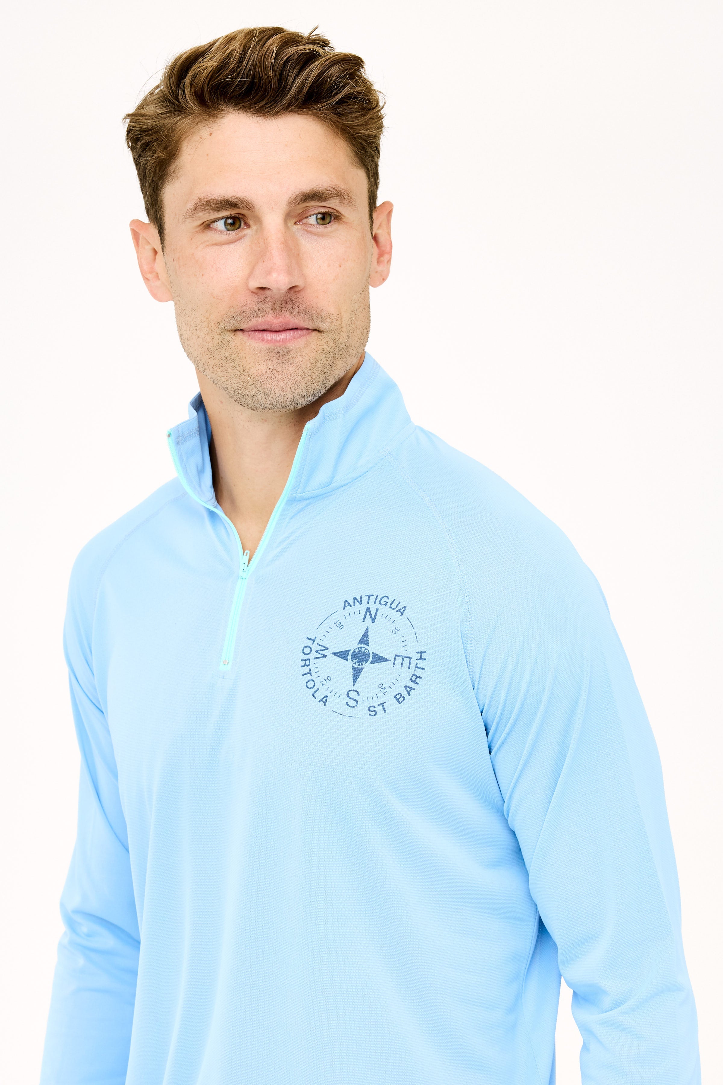 Tortola Compass UPF50 Zip Tech Shirt - Serenity Blue