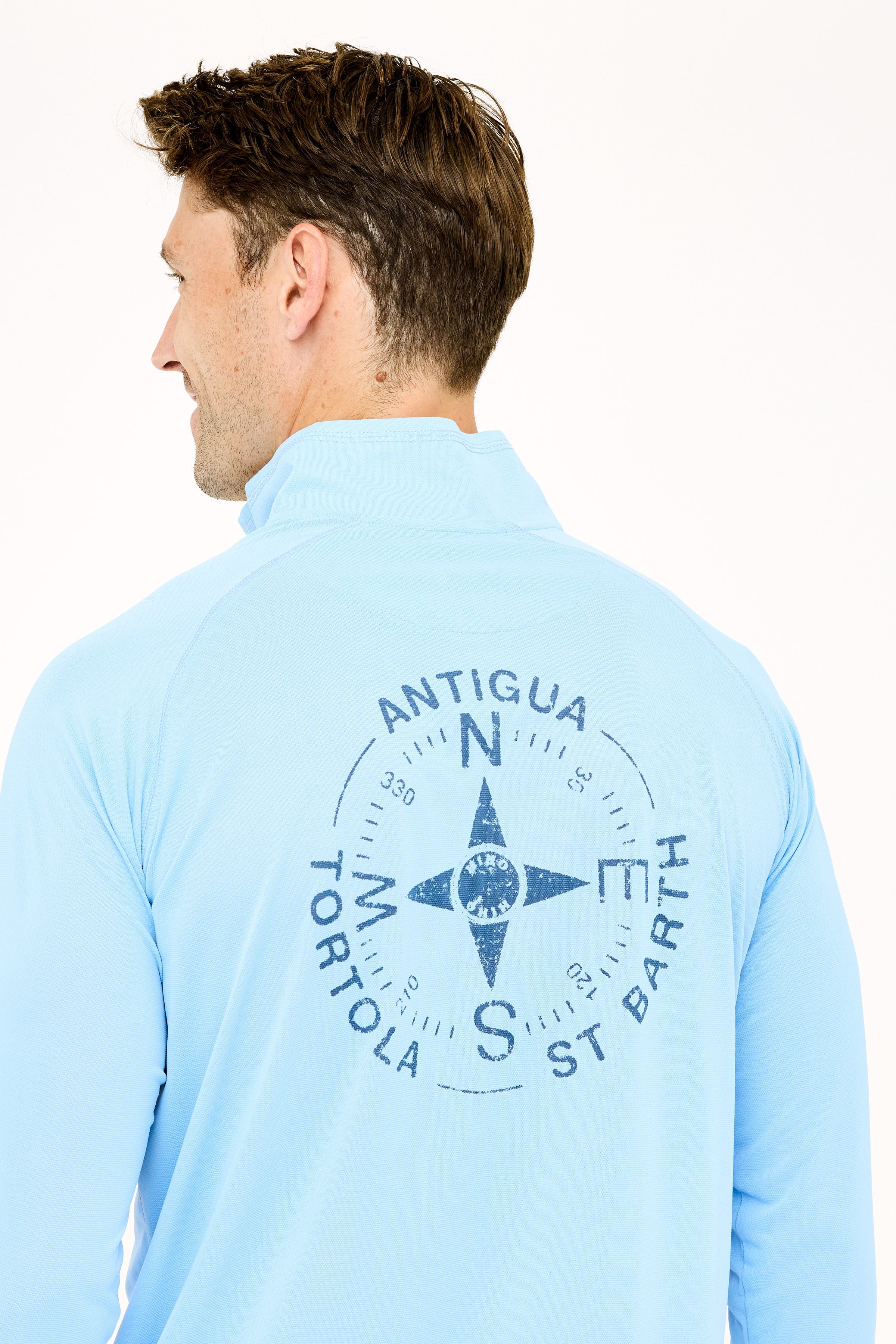 Tortola Compass UPF50 Zip Tech Shirt - Serenity Blue