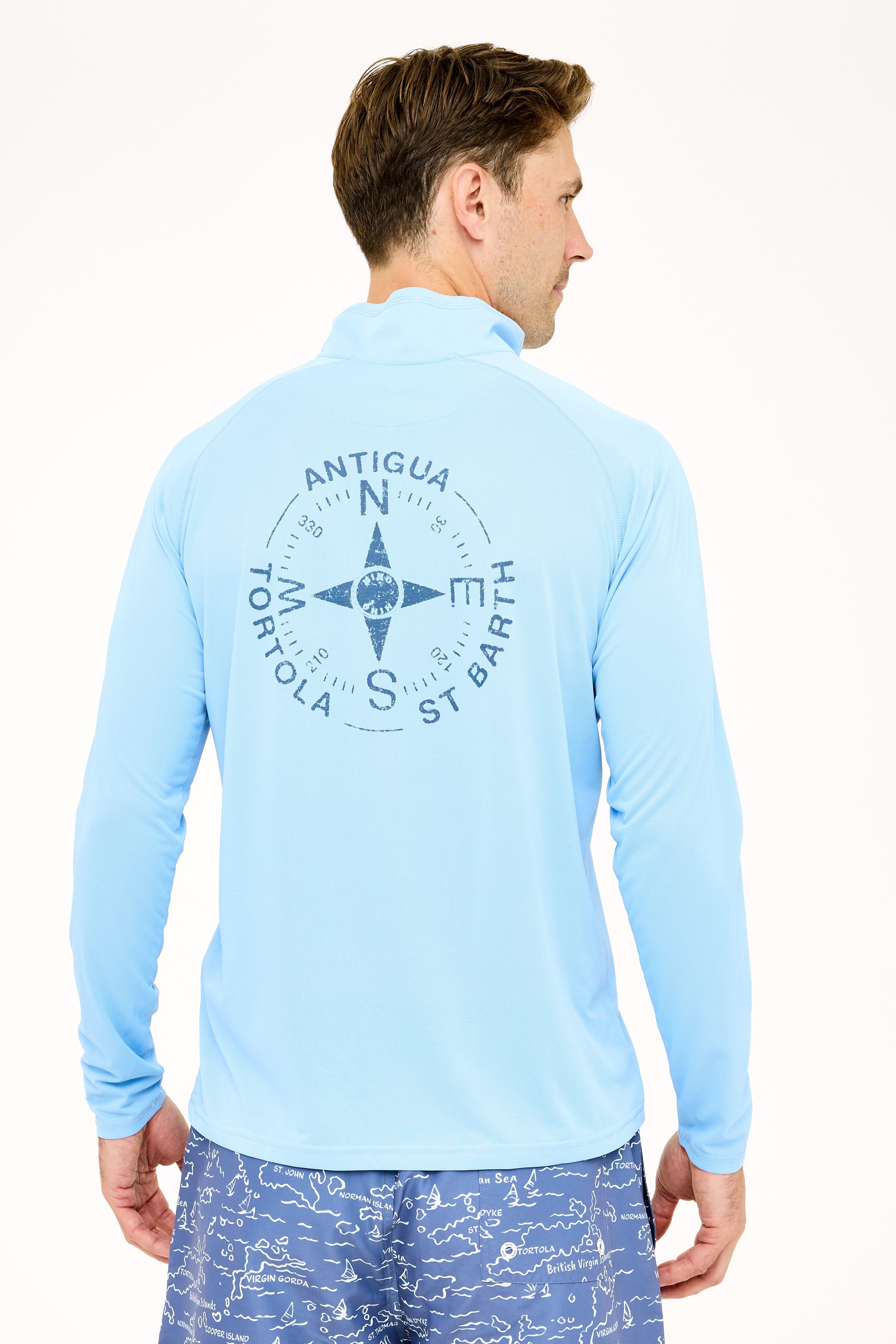 Tortola Compass UPF50 Zip Tech Shirt - Serenity Blue