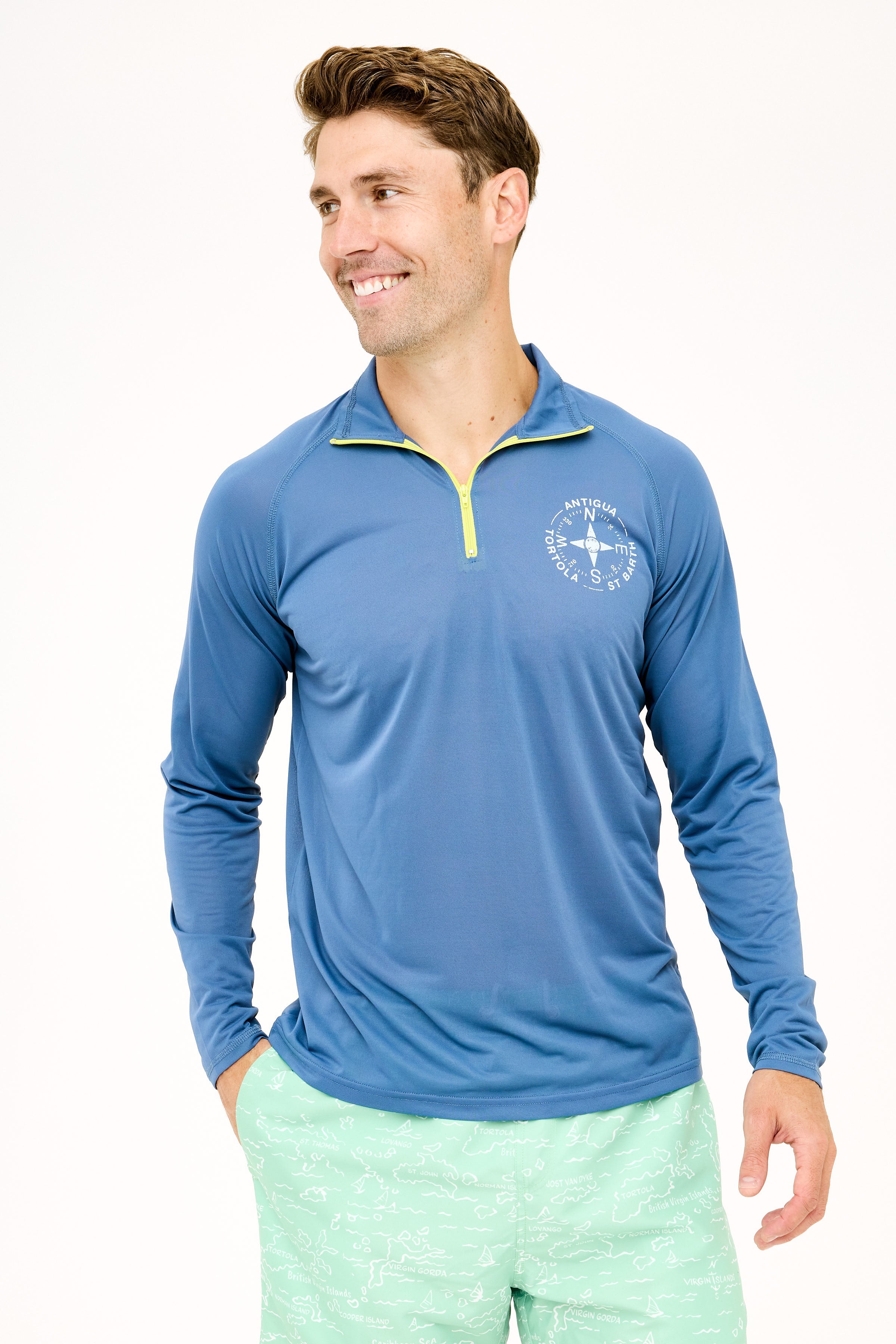 Tortola Compass UPF50 Zip Tech Shirt - Vintage Indigo