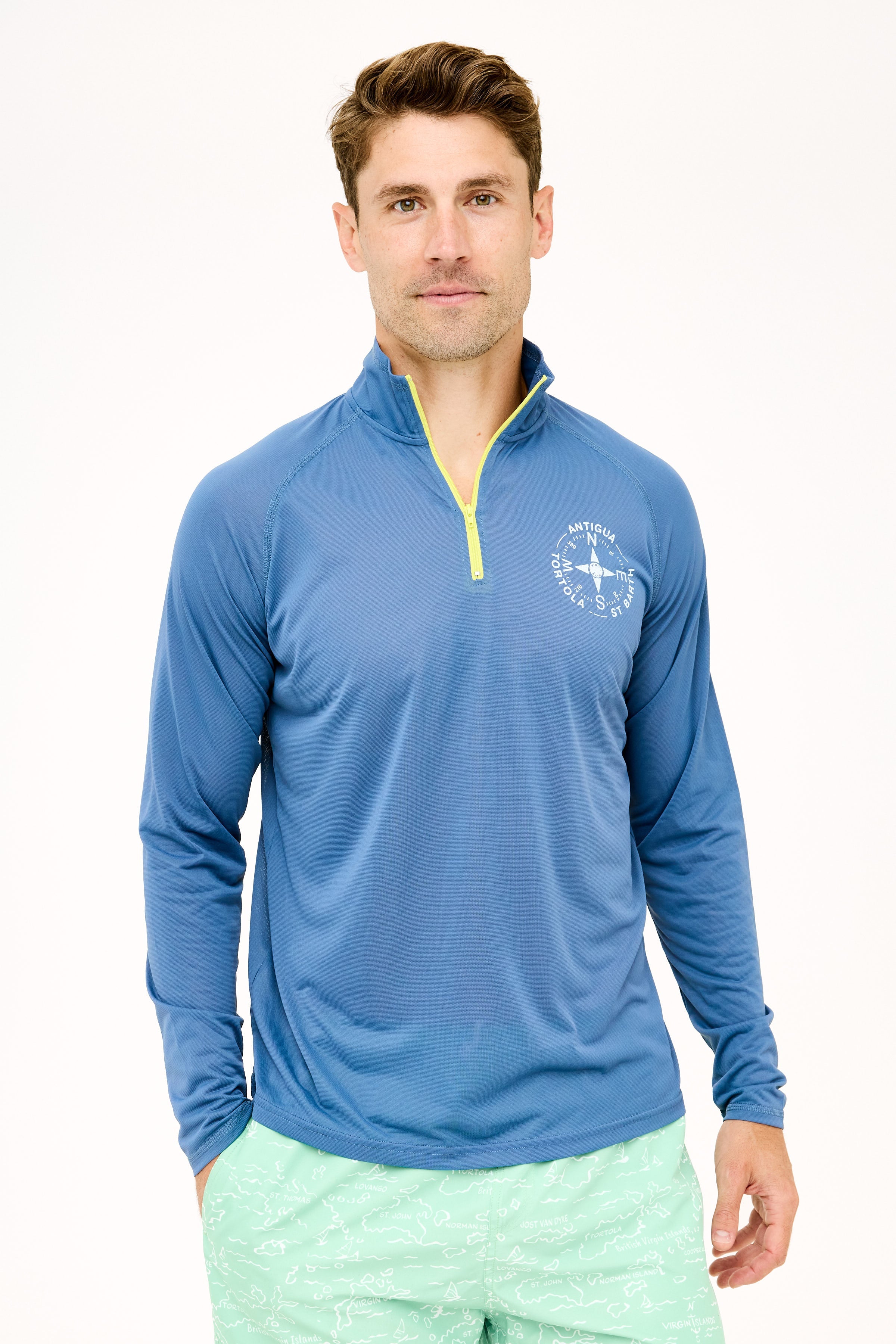 Tortola Compass UPF50 Zip Tech Shirt - Vintage Indigo