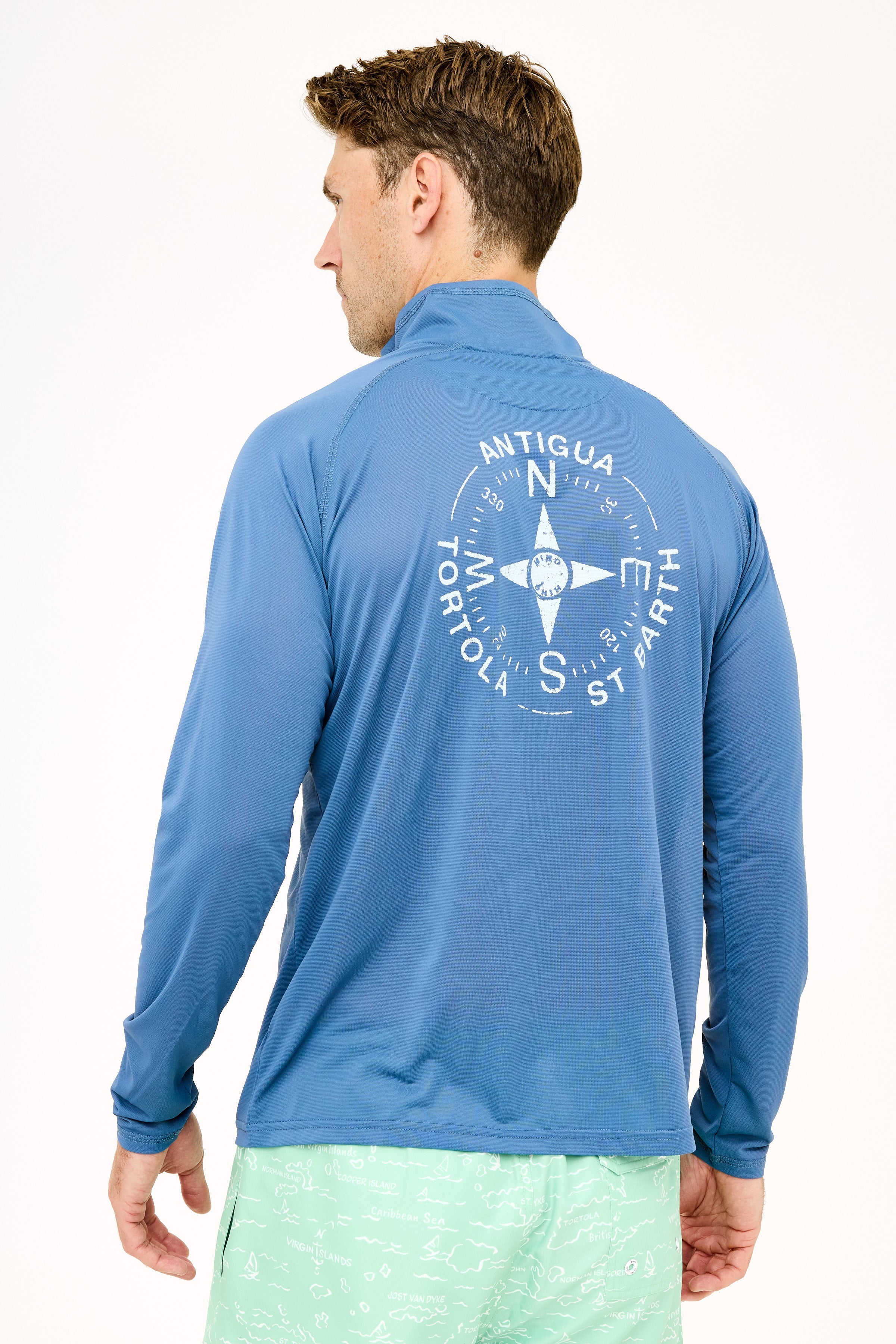 Tortola Compass UPF50 Zip Tech Shirt - Vintage Indigo
