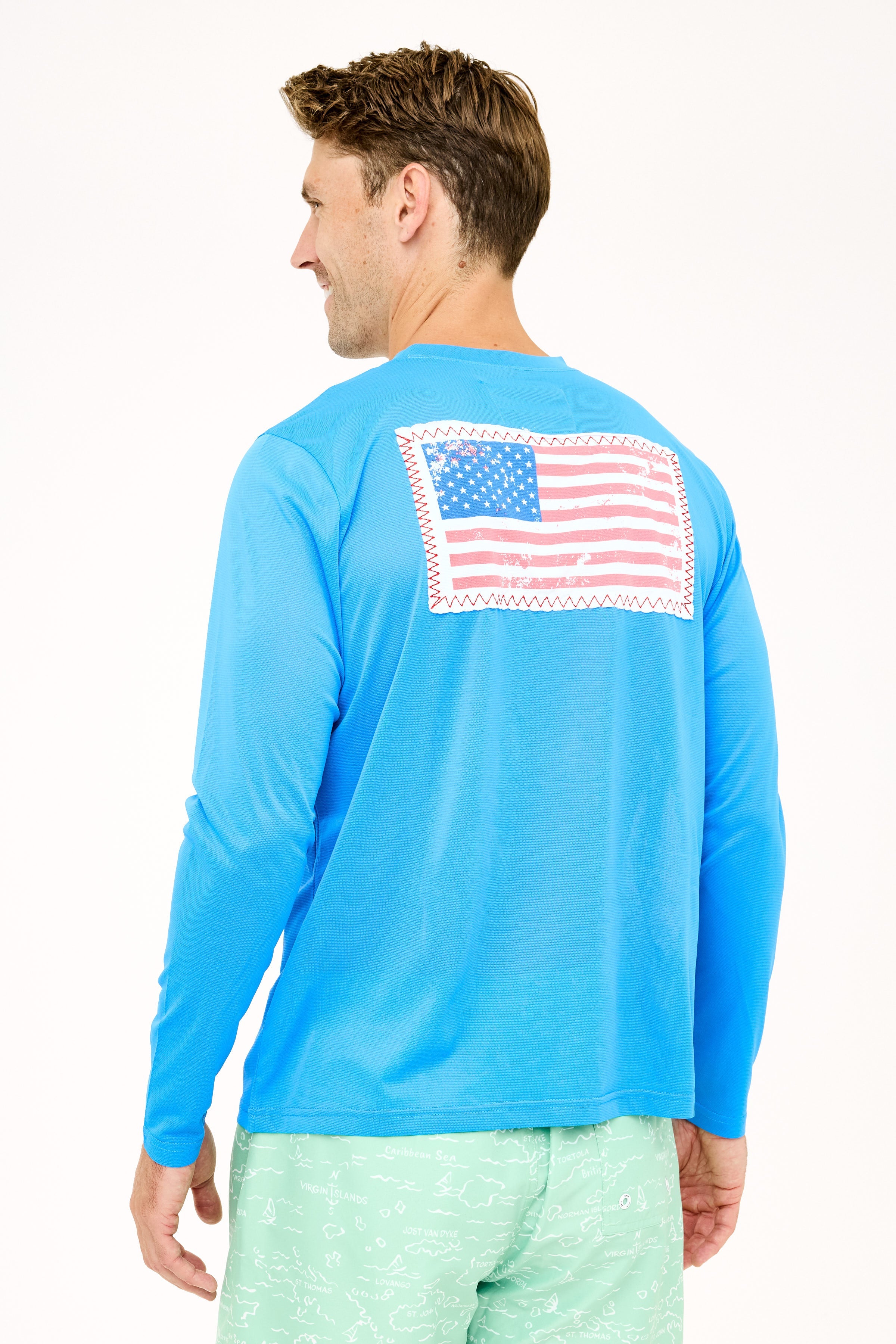 USA Flag Patch UPF50 Shirt - Regatta Blue