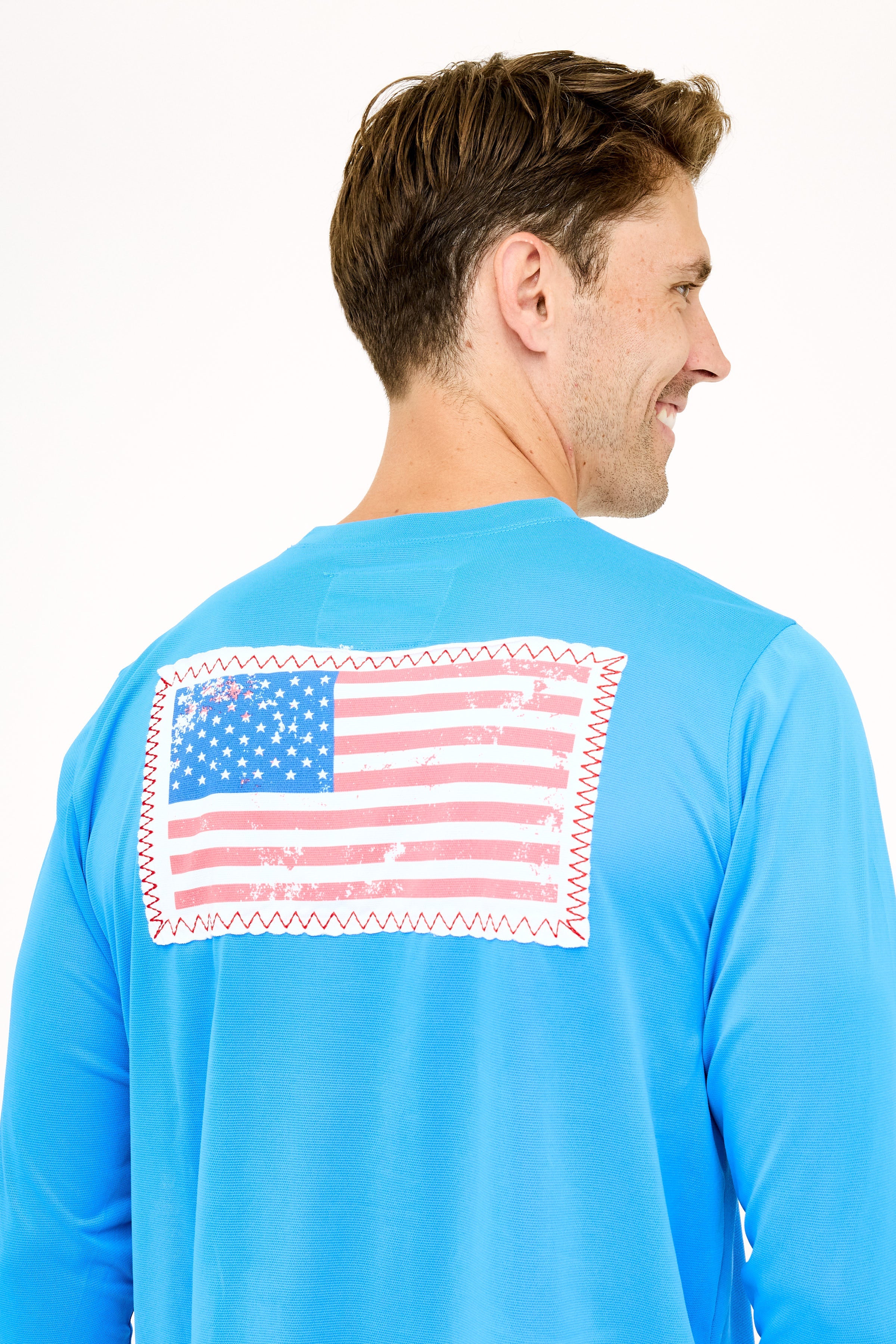 USA Flag Patch UPF50 Shirt - Regatta Blue