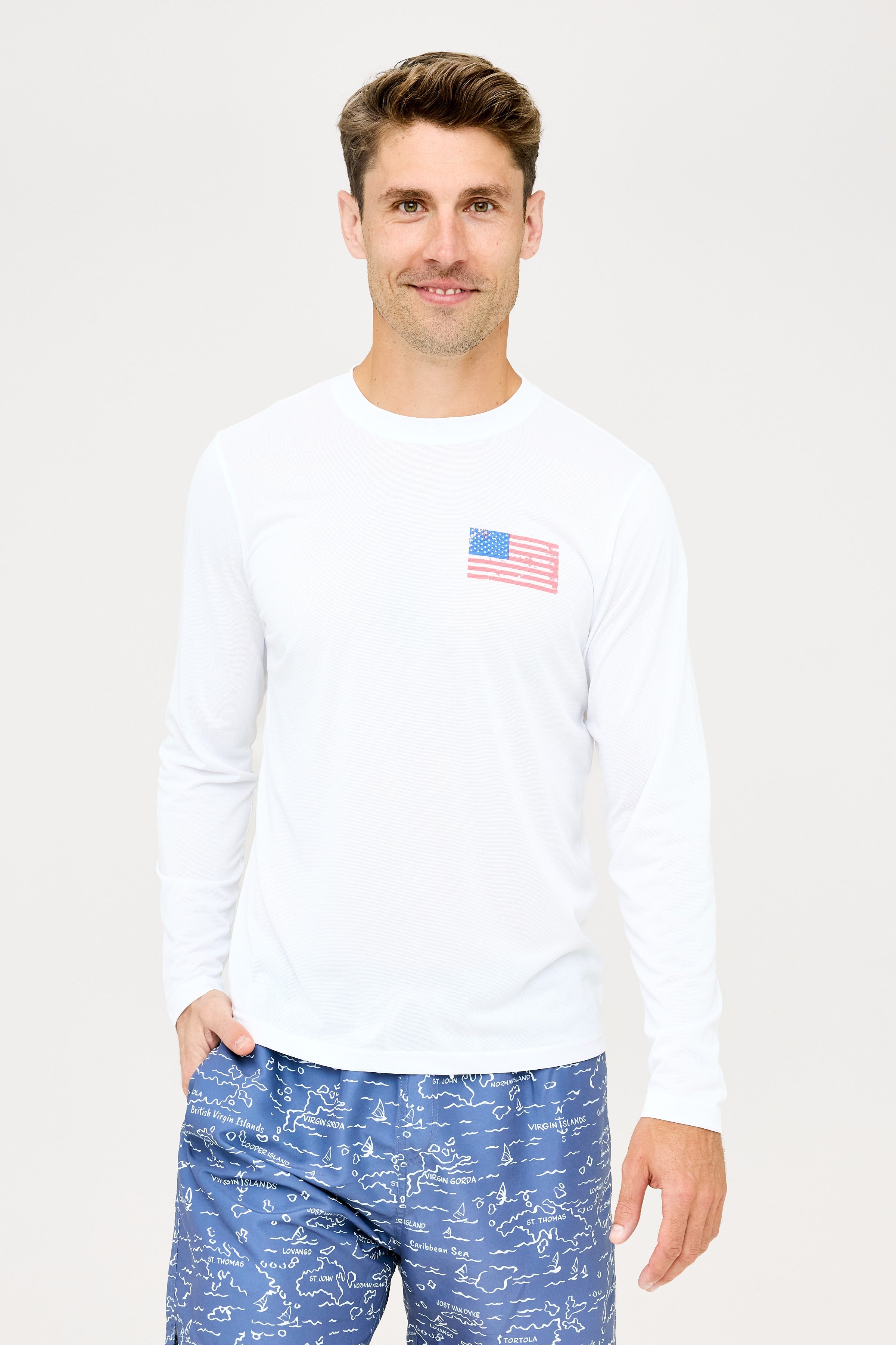 USA Flag Patch UPF50 Shirt - White