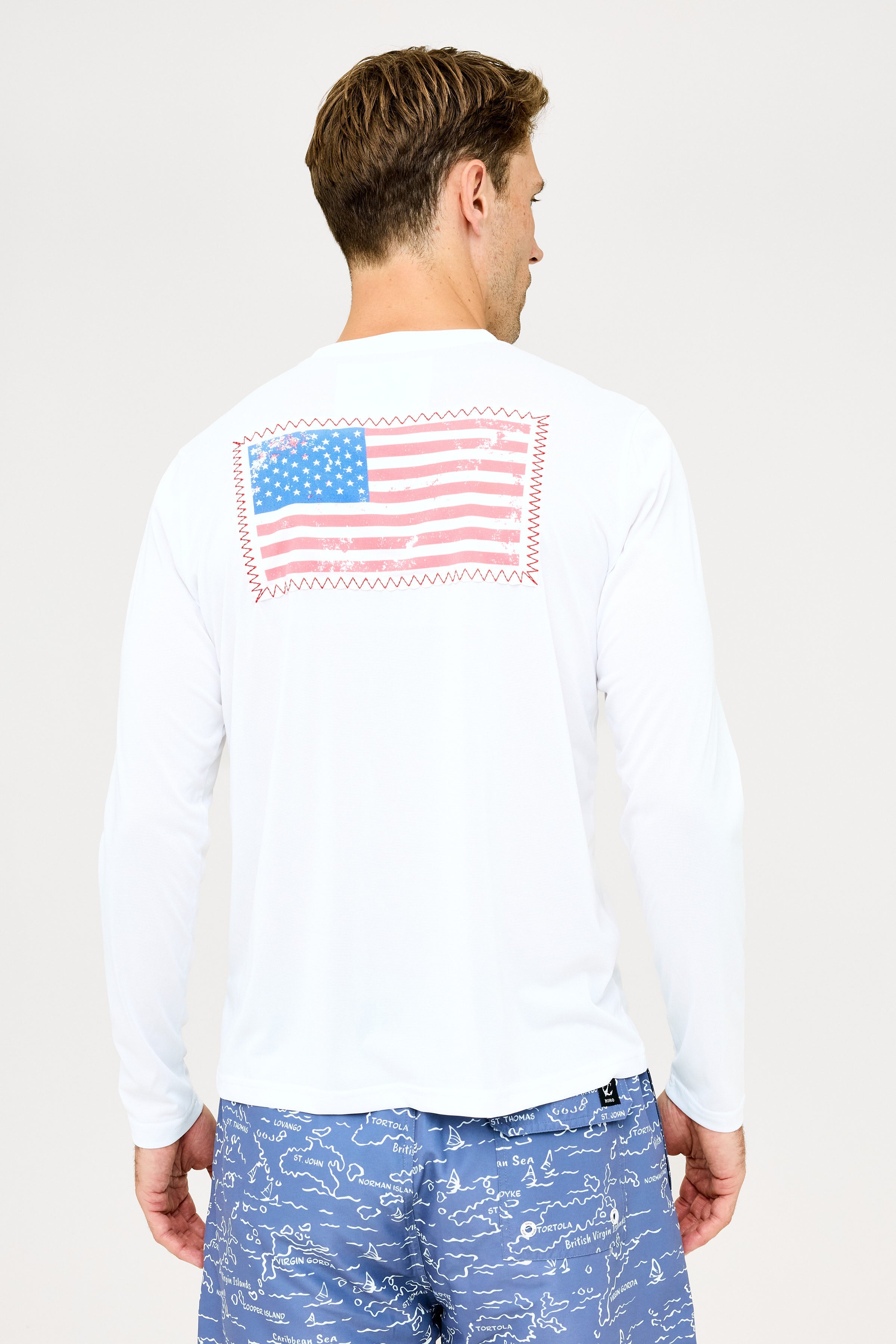 USA Flag Patch UPF50 Shirt - White