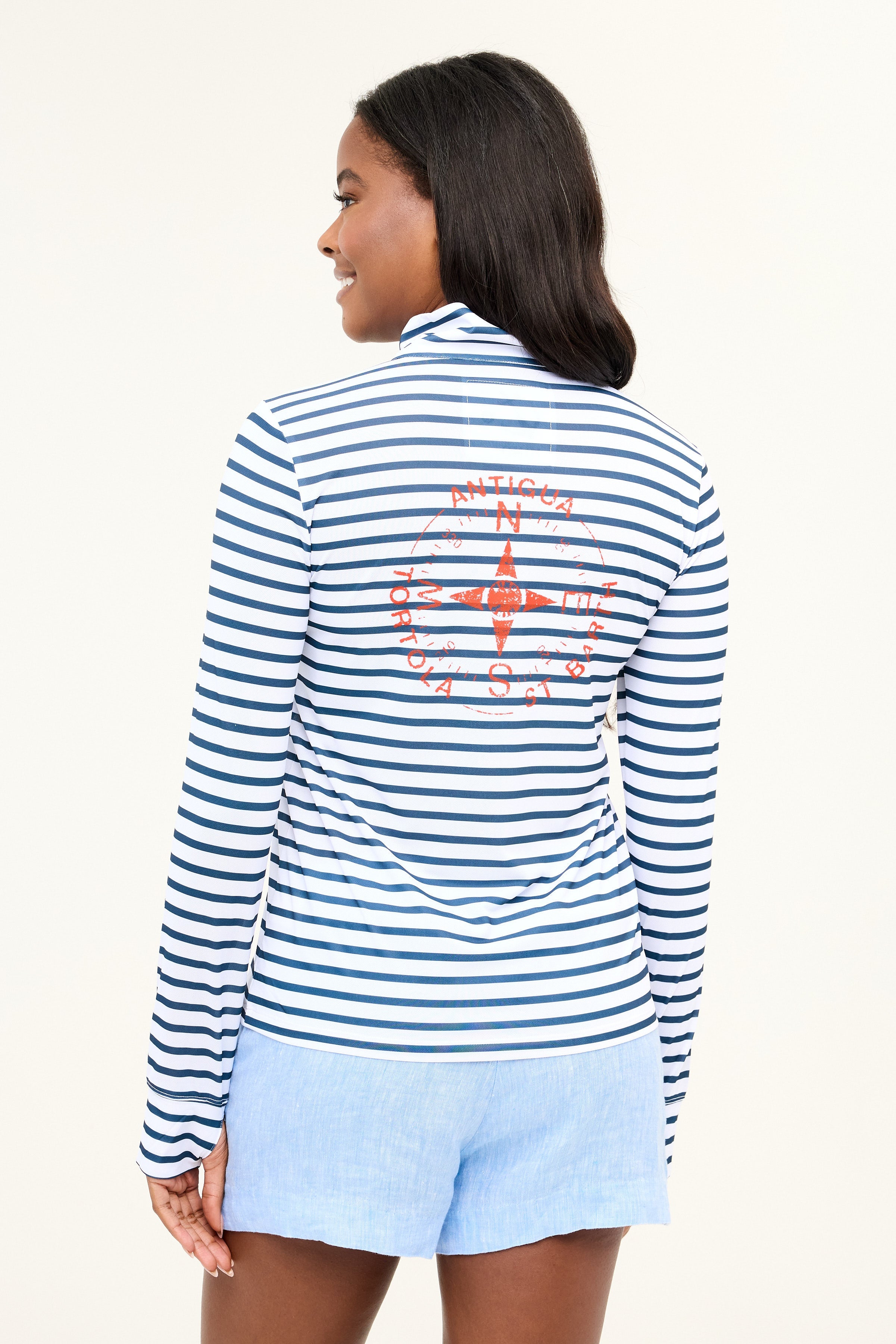 Zip Front Tortola Compass UPF50 Top - Night Sky Stripe
