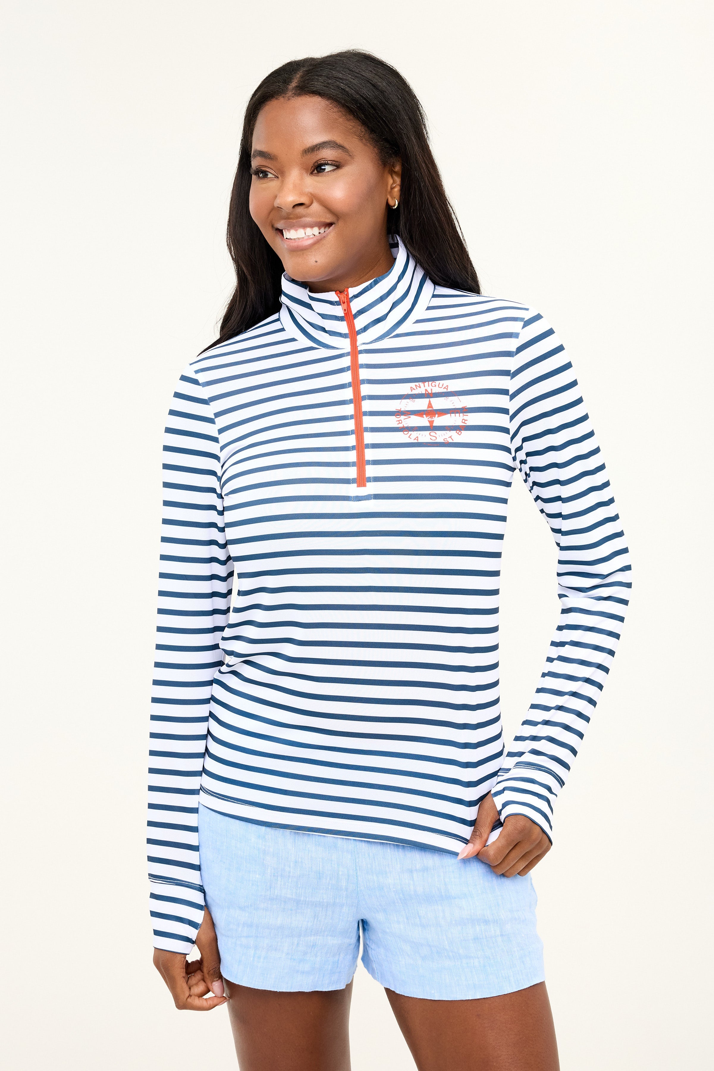 Zip Front Tortola Compass UPF50 Top - Night Sky Stripe