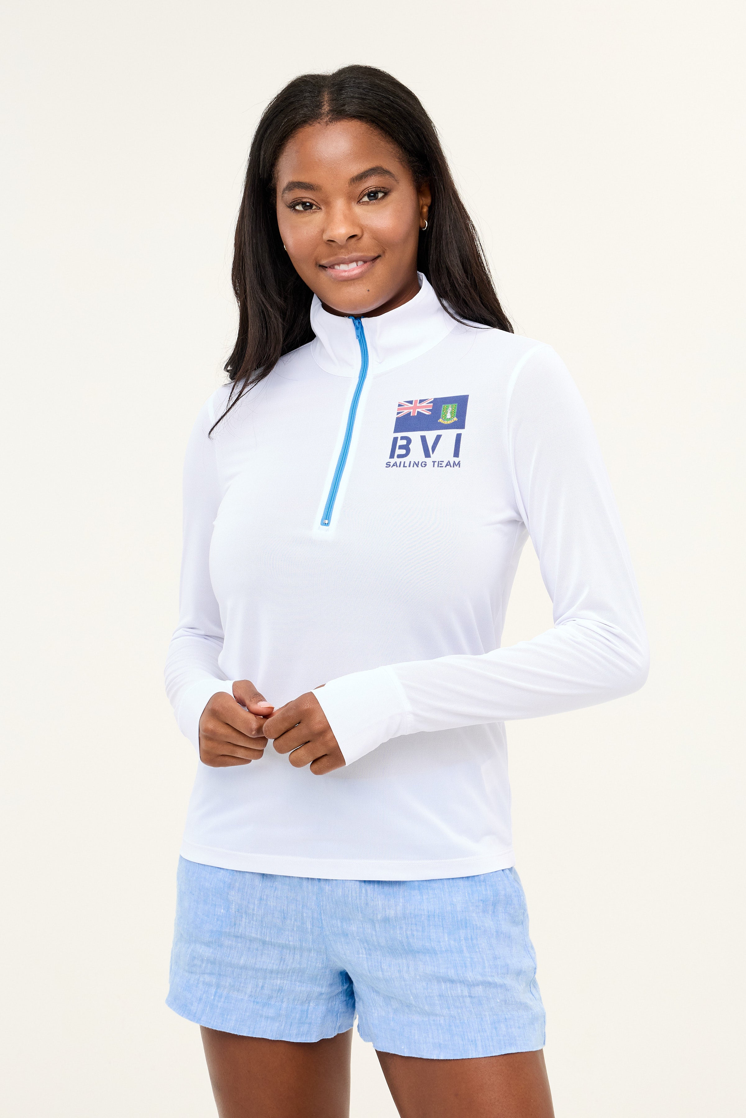 Zip Front BVI Sailing Team UPF50 Top - White