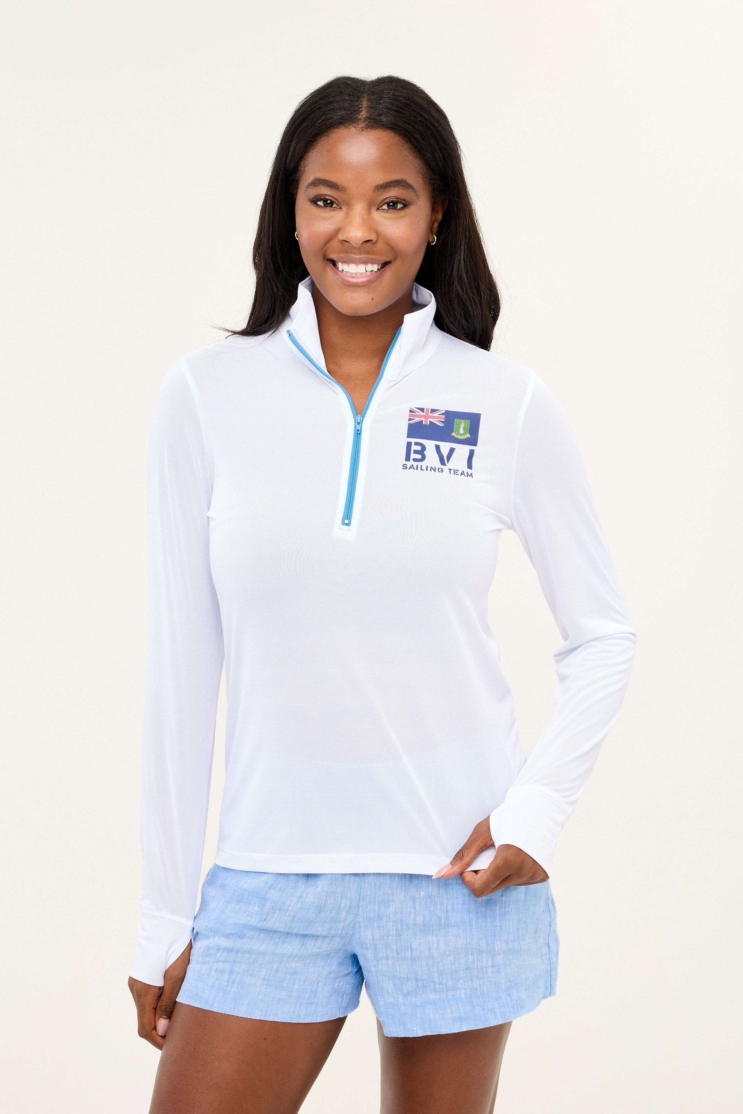 Zip Front BVI Sailing Team UPF50 Top - White