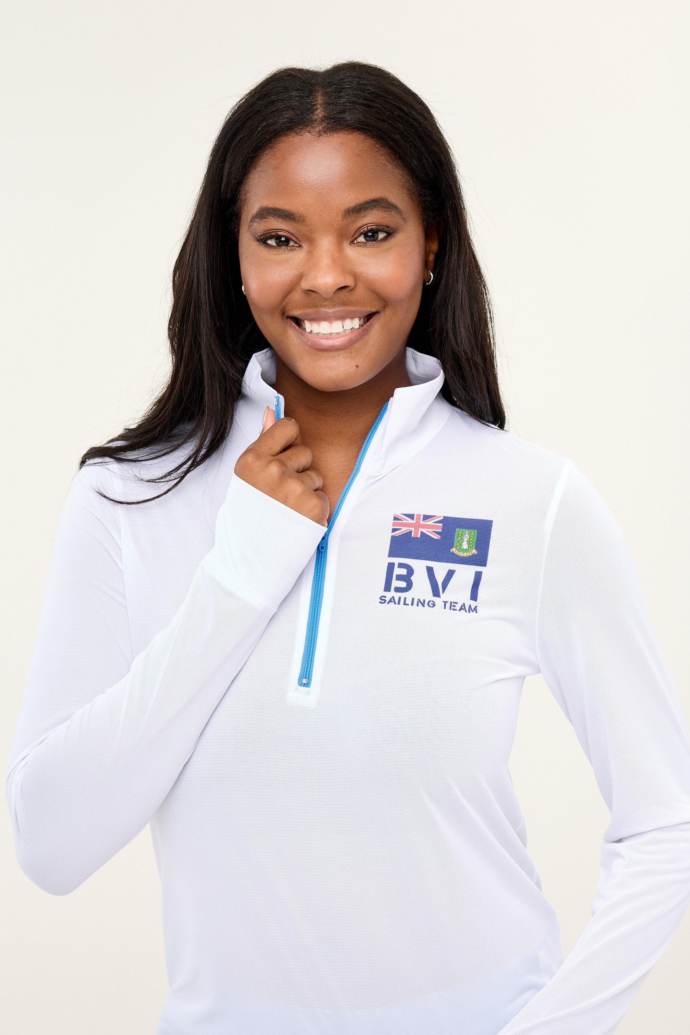 Zip Front BVI Sailing Team UPF50 Top - White