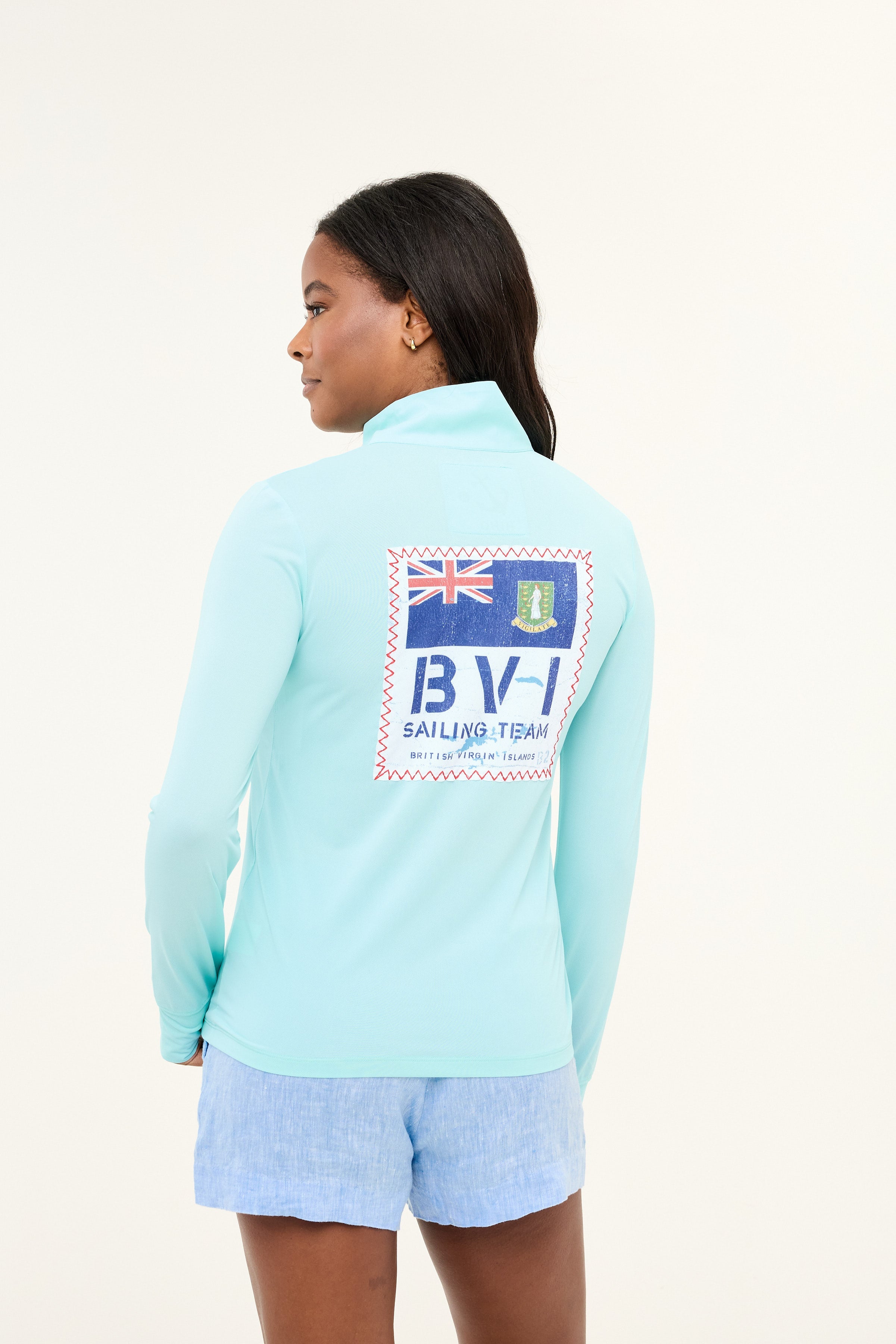 Zip Front BVI Sailing Team UPF50 Top - Sea Green