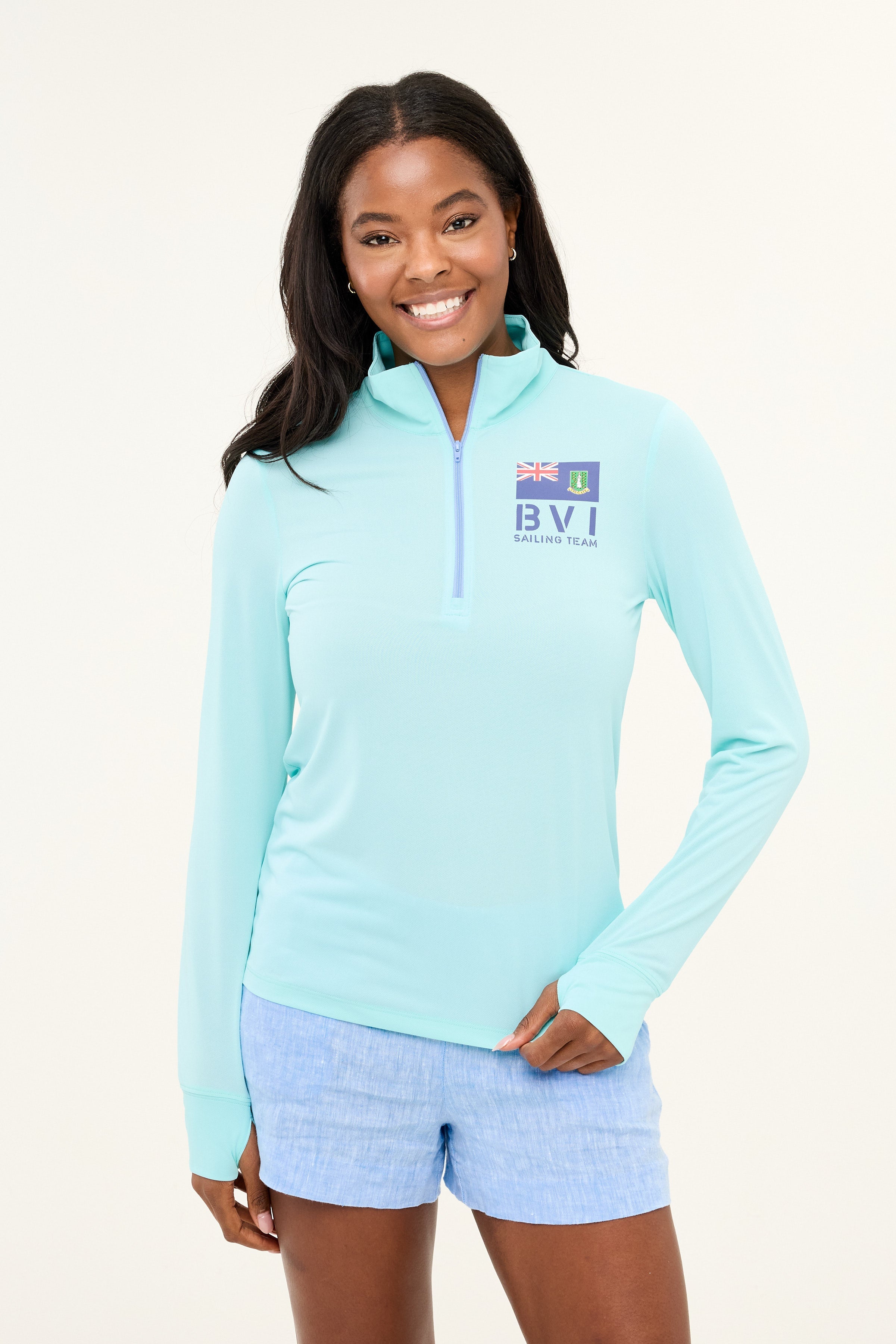 Zip Front BVI Sailing Team UPF50 Top - Sea Green