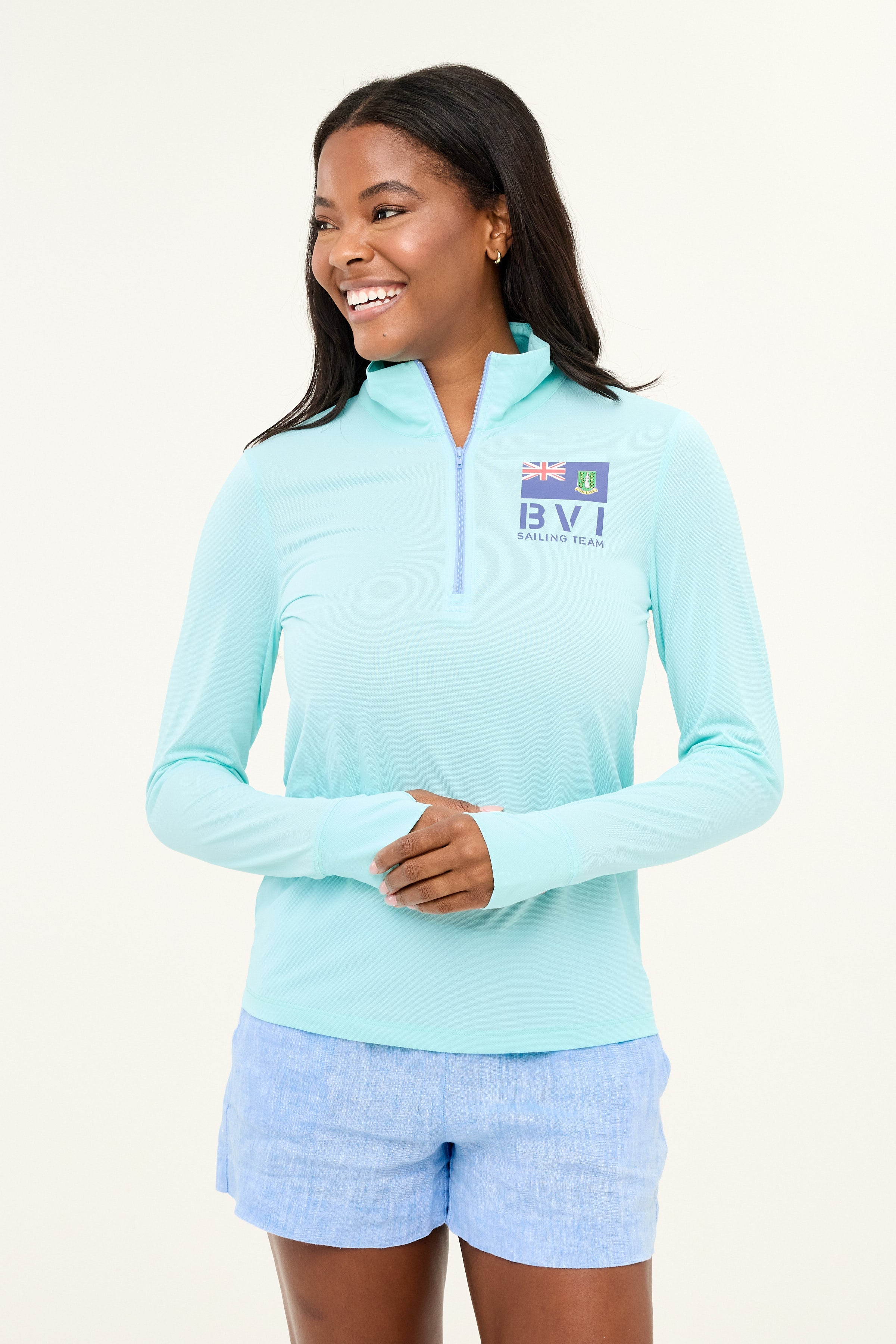 Zip Front BVI Sailing Team UPF50 Top - Sea Green