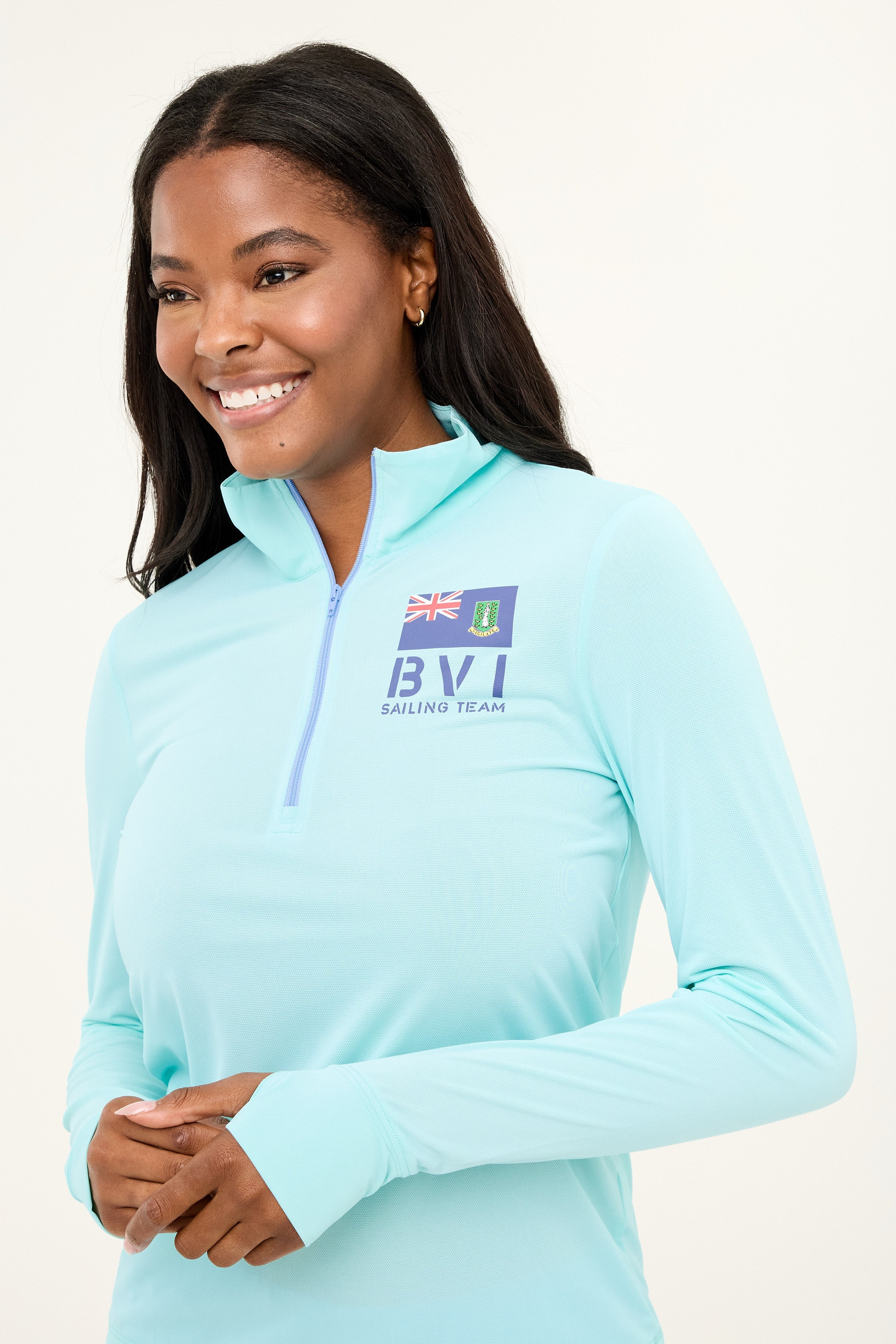 Zip Front BVI Sailing Team UPF50 Top - Sea Green